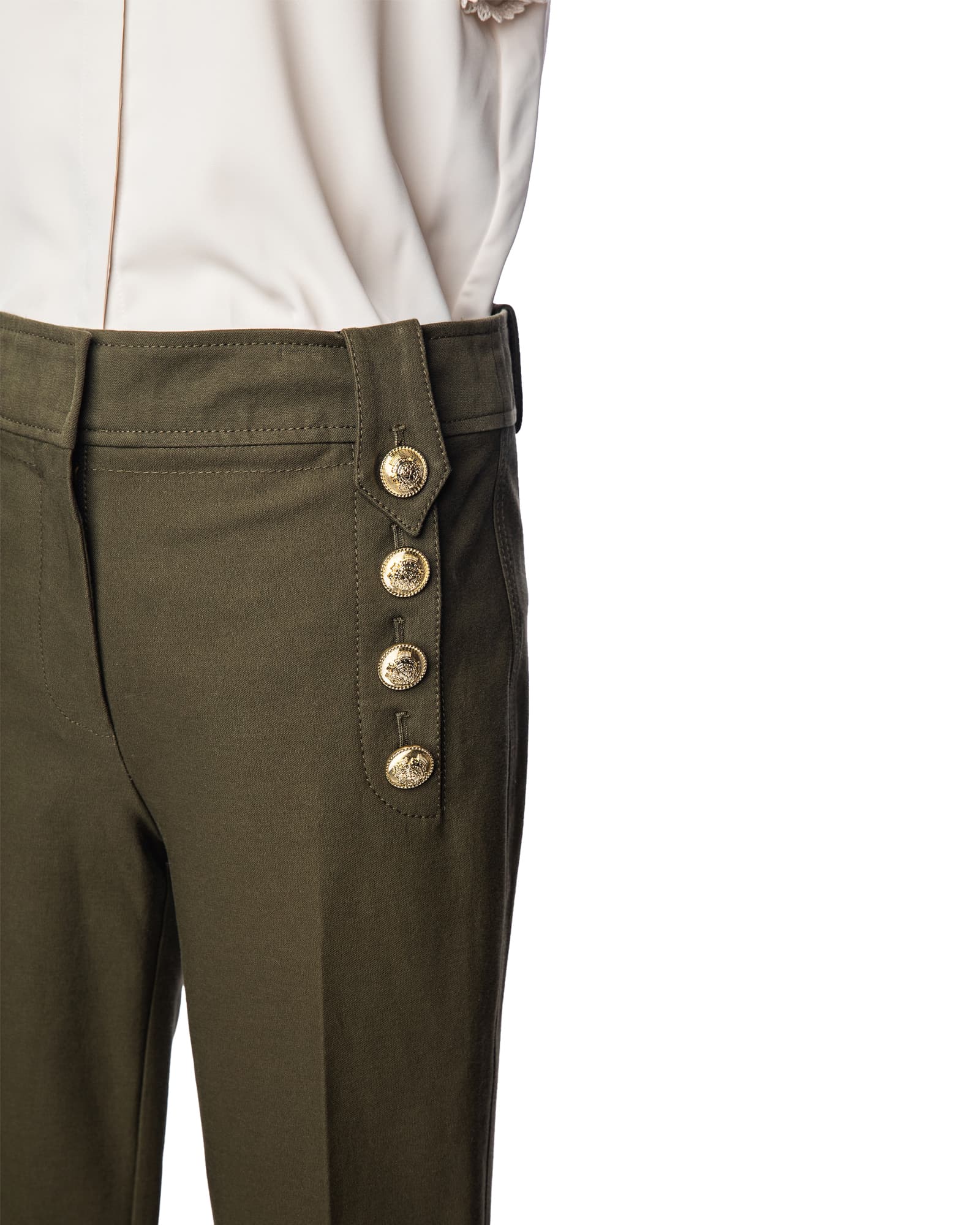 Derek Lam 10 Crosby Military Green Gold Button Flare Pants
