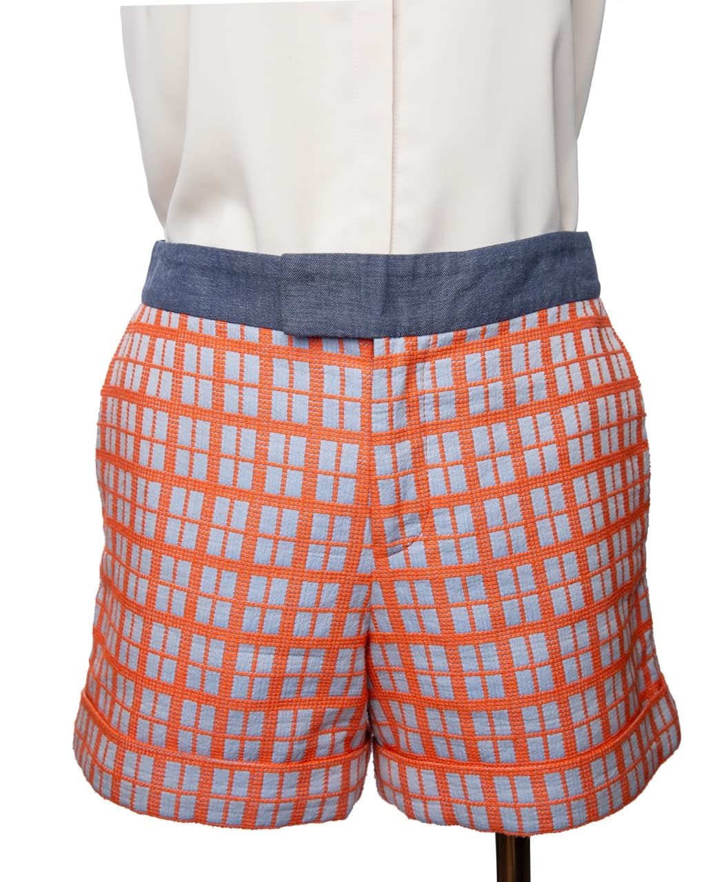 Derek Lam 10 Crosby Orange Embroidered Grid Shorts