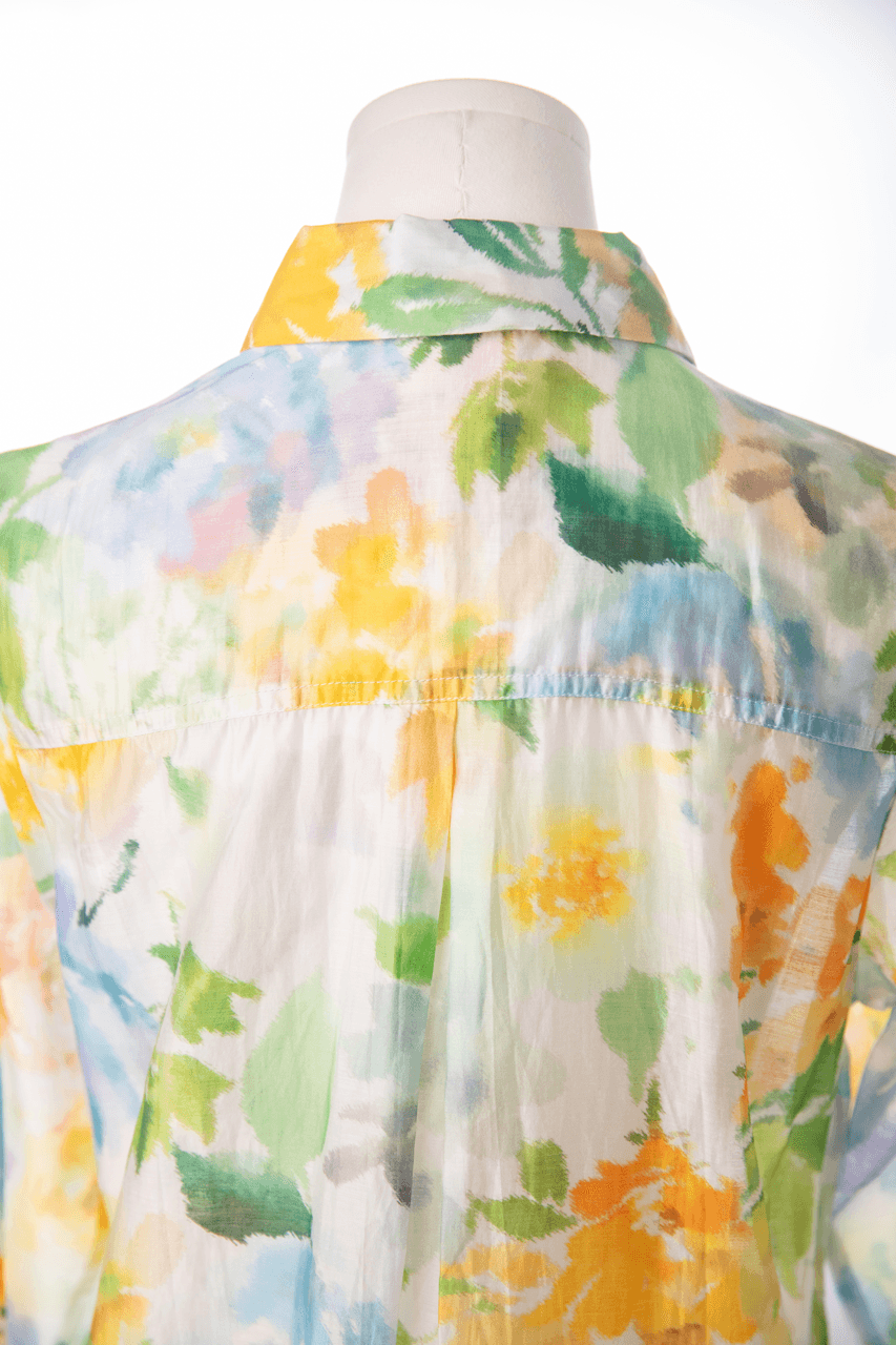 Bailey/44 Watercolor Floral Semi-Sheer Button-Down Blouse
