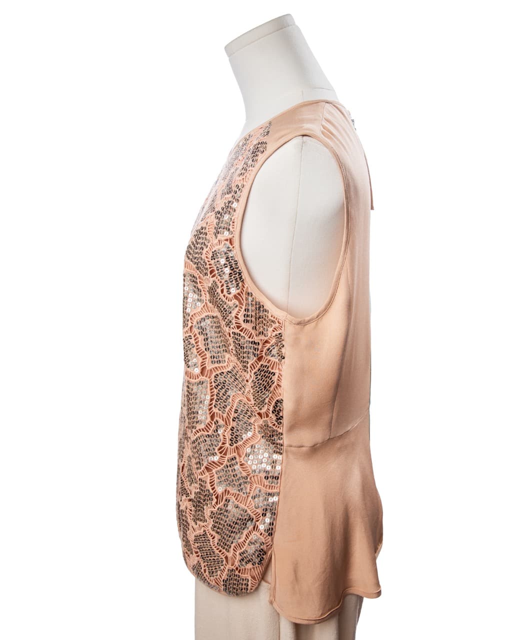 Rebecca Taylor Blush Nude Silver Sequin Cotton Silk Peplum Top