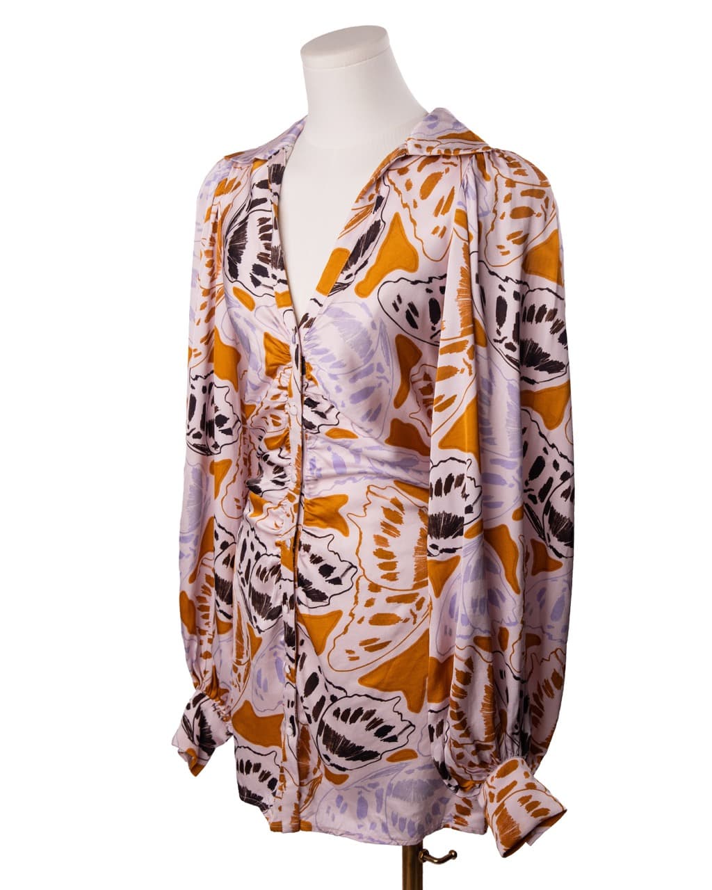 For Love & Lemons Butterfly Print Ruched Mini Dress | Long Sleeve