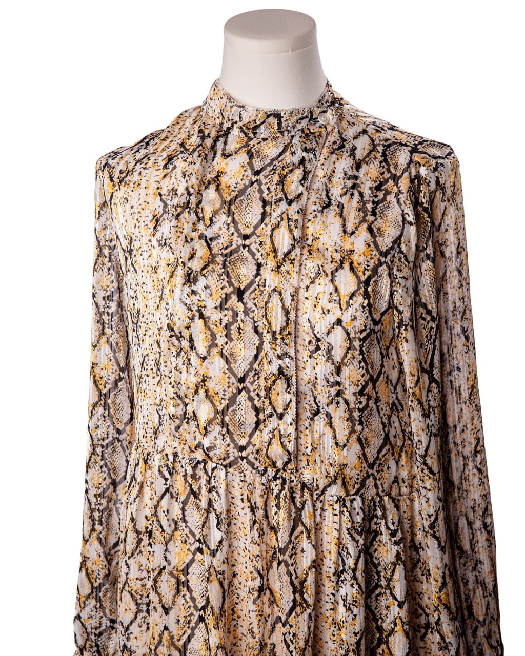 FRNCH Paris Metallic Snake Print Long Sleeve Tiered Mini Dress
