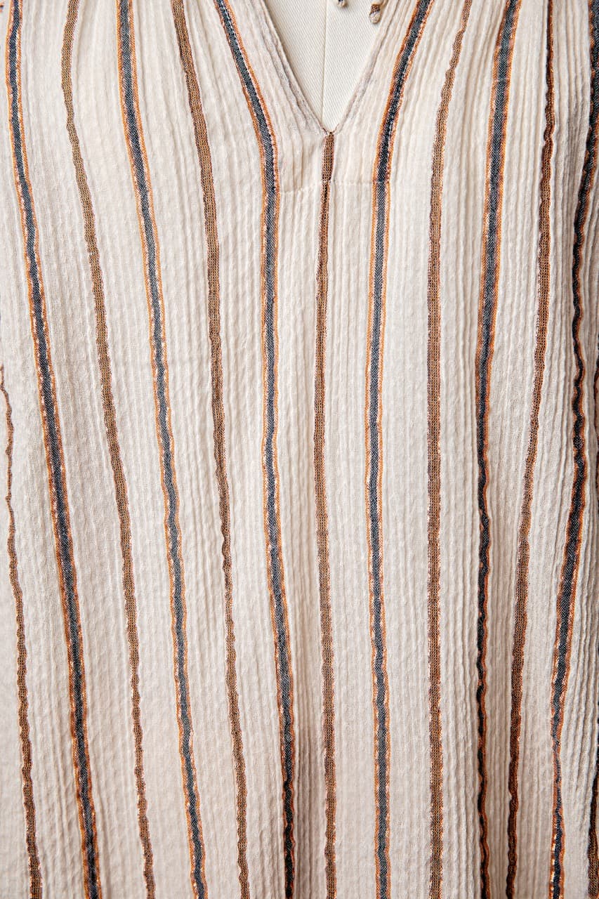 Ulla Johnson Liana Metallic Stripe Ruffle Balloon Sleeve Blouse