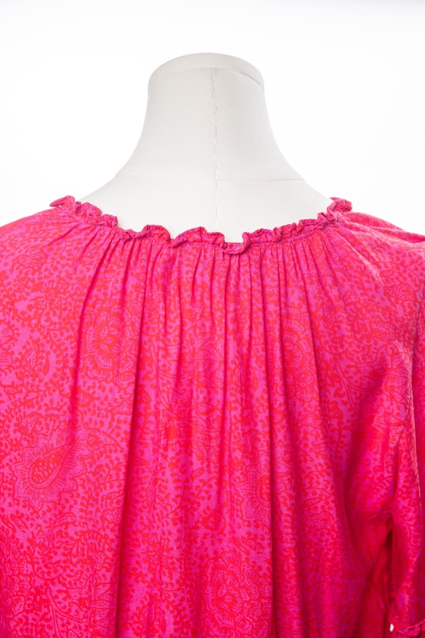 Natalie Martin Shangri La Raspberry Rayon Tiered Ruffle Peasant Blouse
