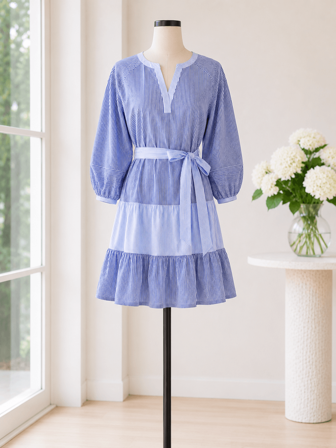 Parker Bluebell Stripe Cotton Shirt Tie Dress