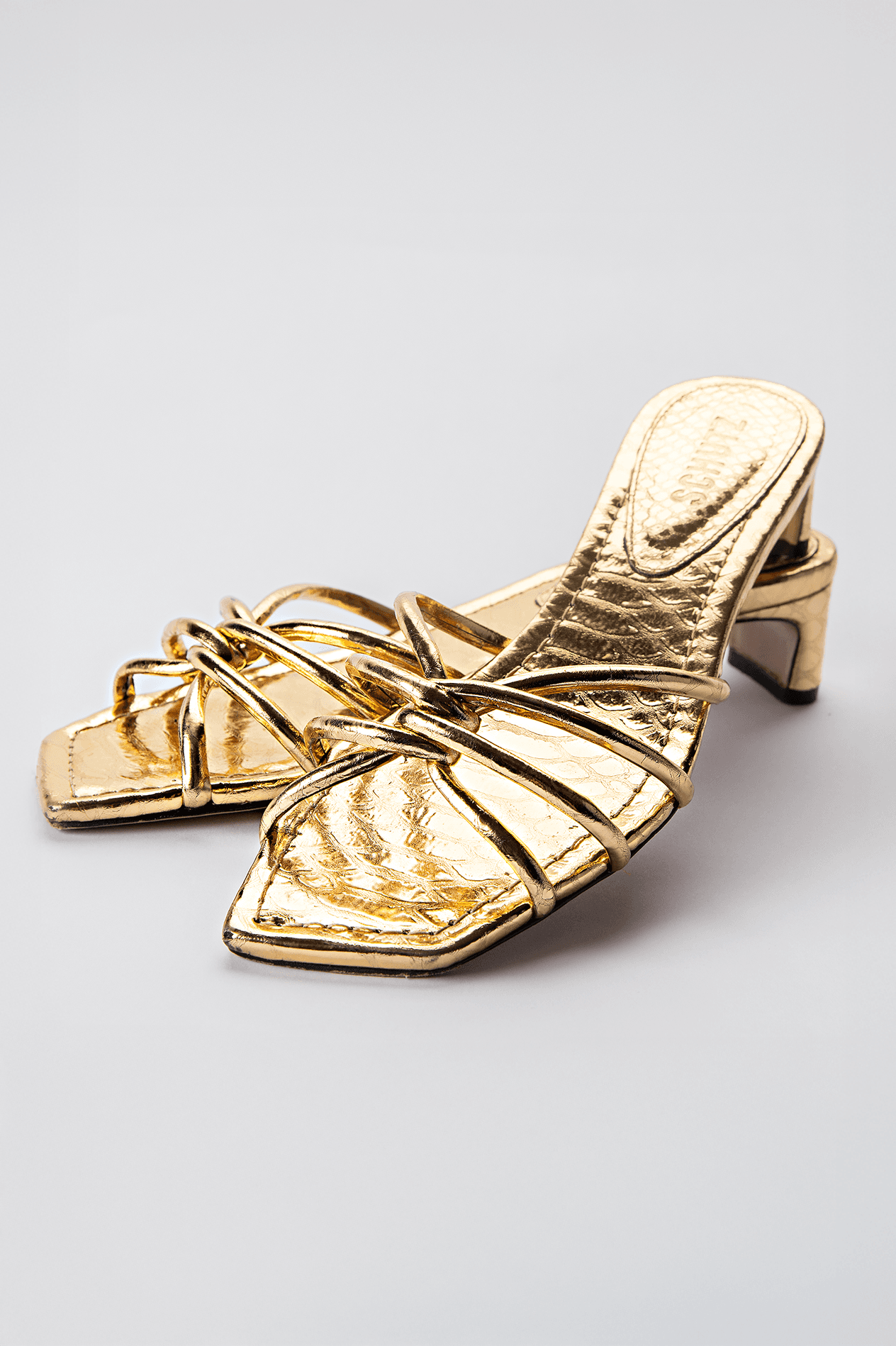 Gold Metallic Strappy Kitten Heel Sandals