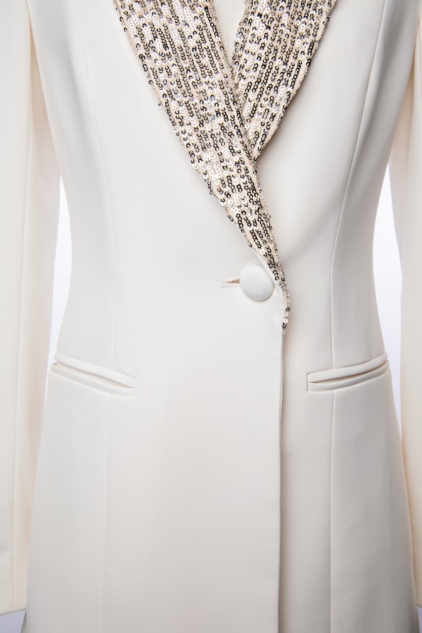 Jay Godfrey Ivory Sequin Shawl Collar Blazer Dress