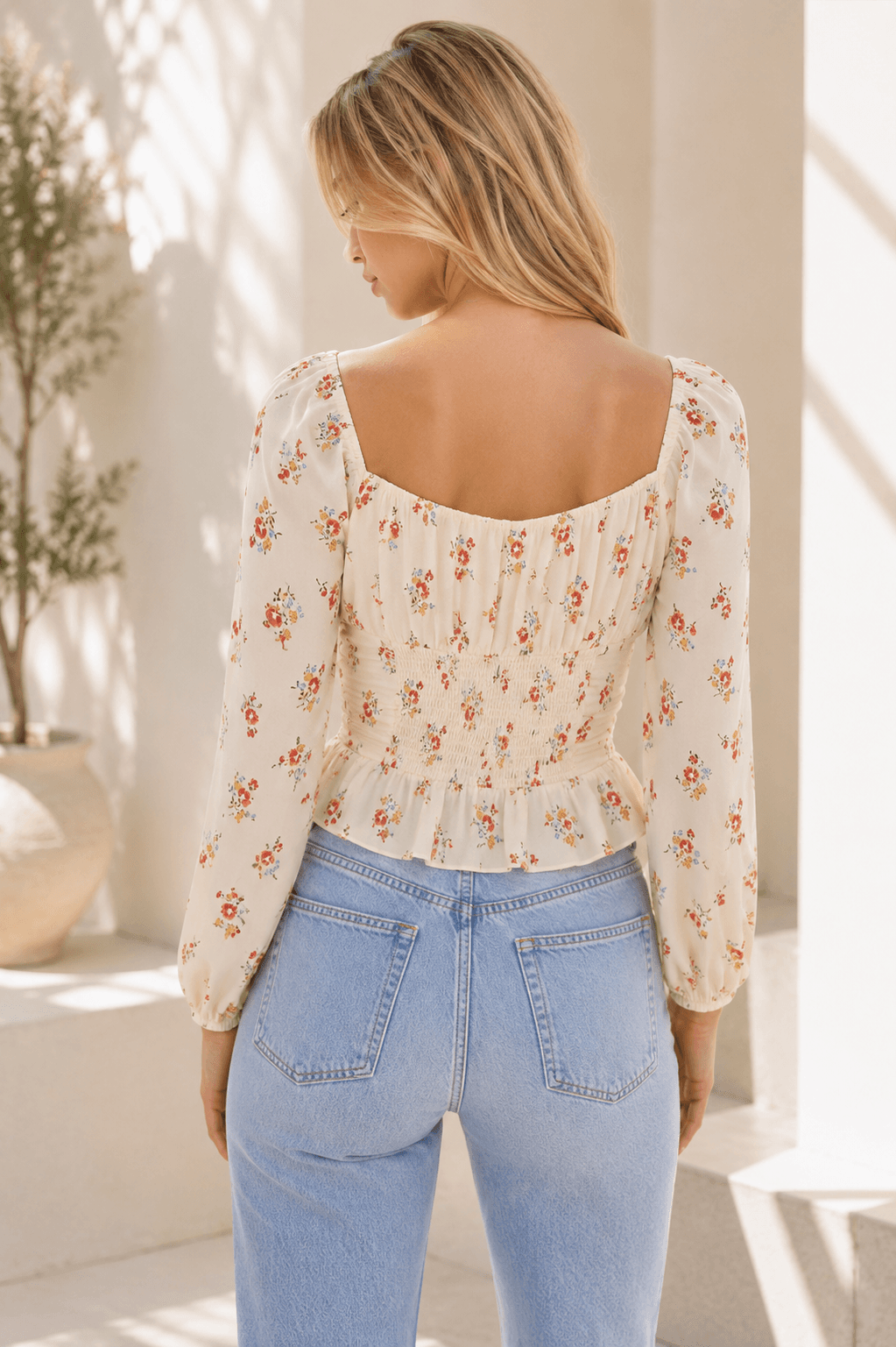 Reformation Floral Ruched Peplum Blouse