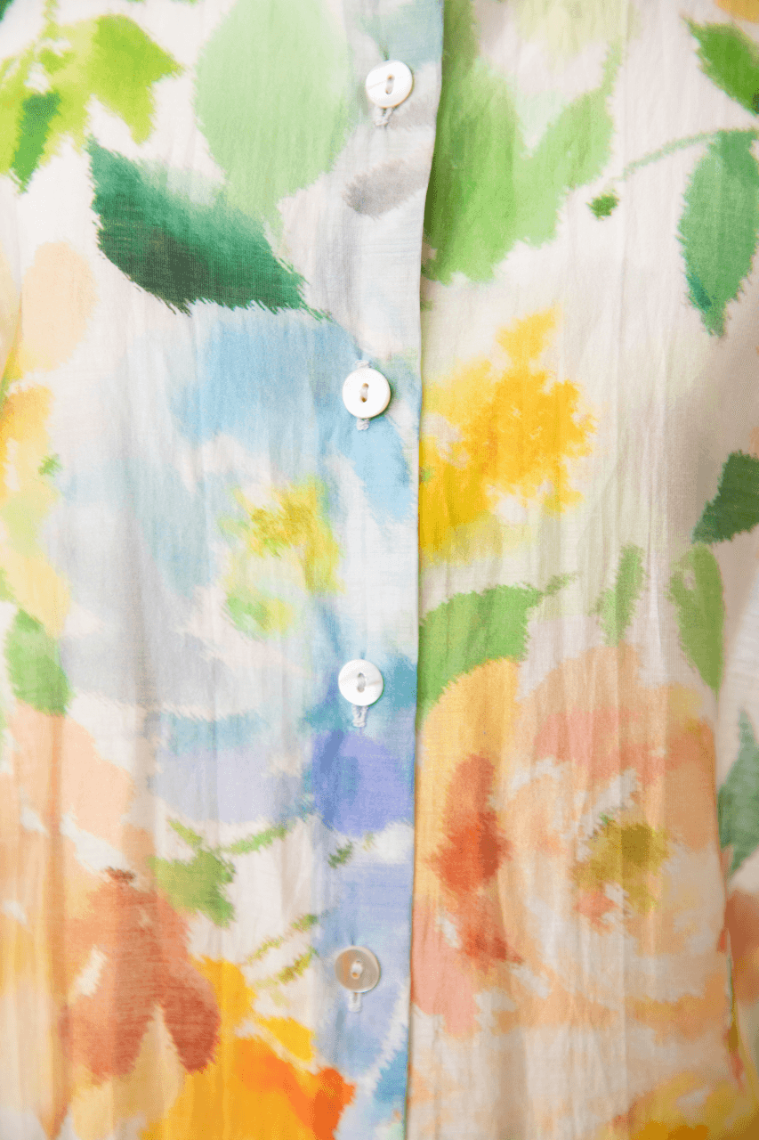 Bailey/44 Watercolor Floral Semi-Sheer Button-Down Blouse