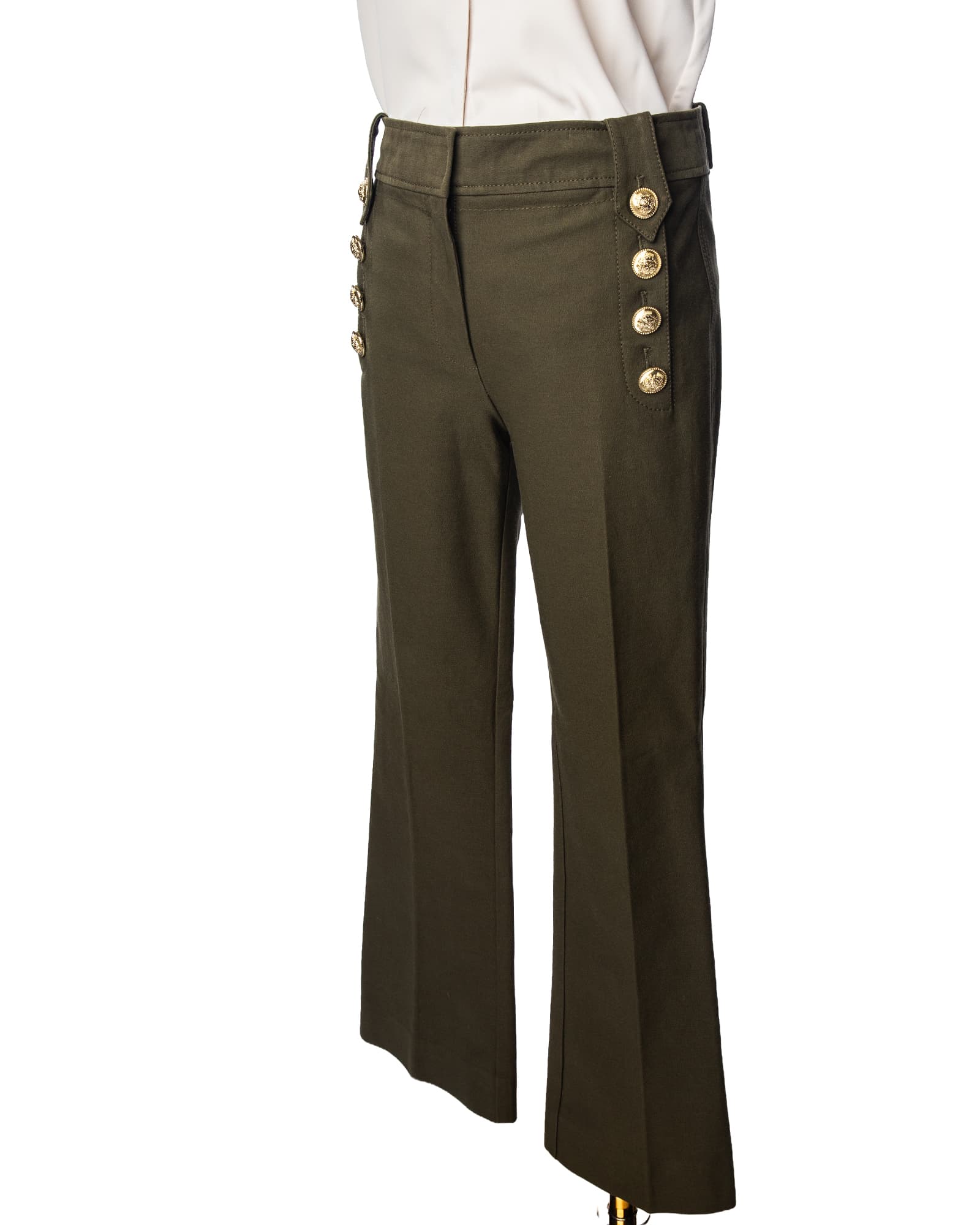 Derek Lam 10 Crosby Military Green Gold Button Flare Pants