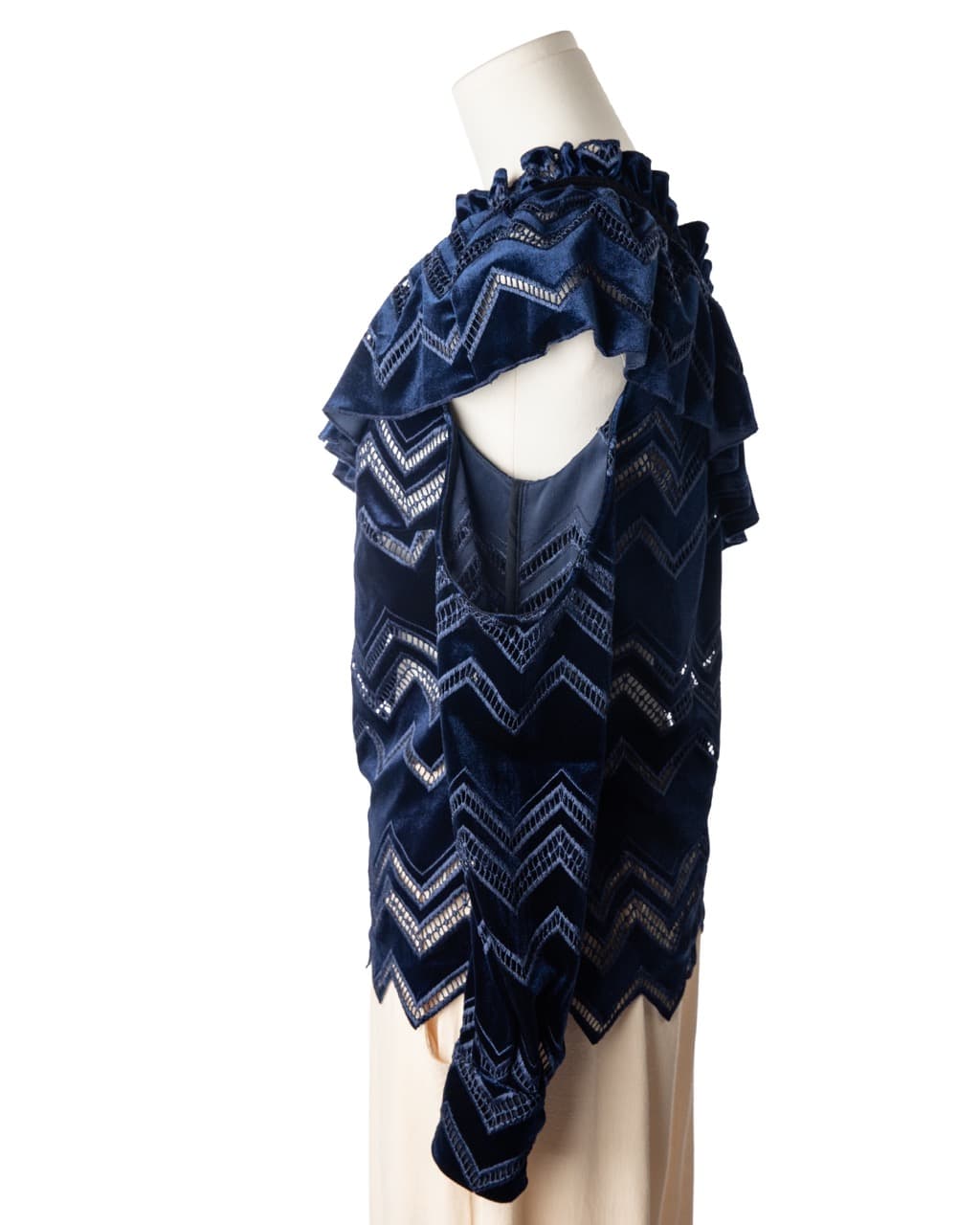 Self-Portrait One-Shoulder Velvet Zigzag Lace Blouse