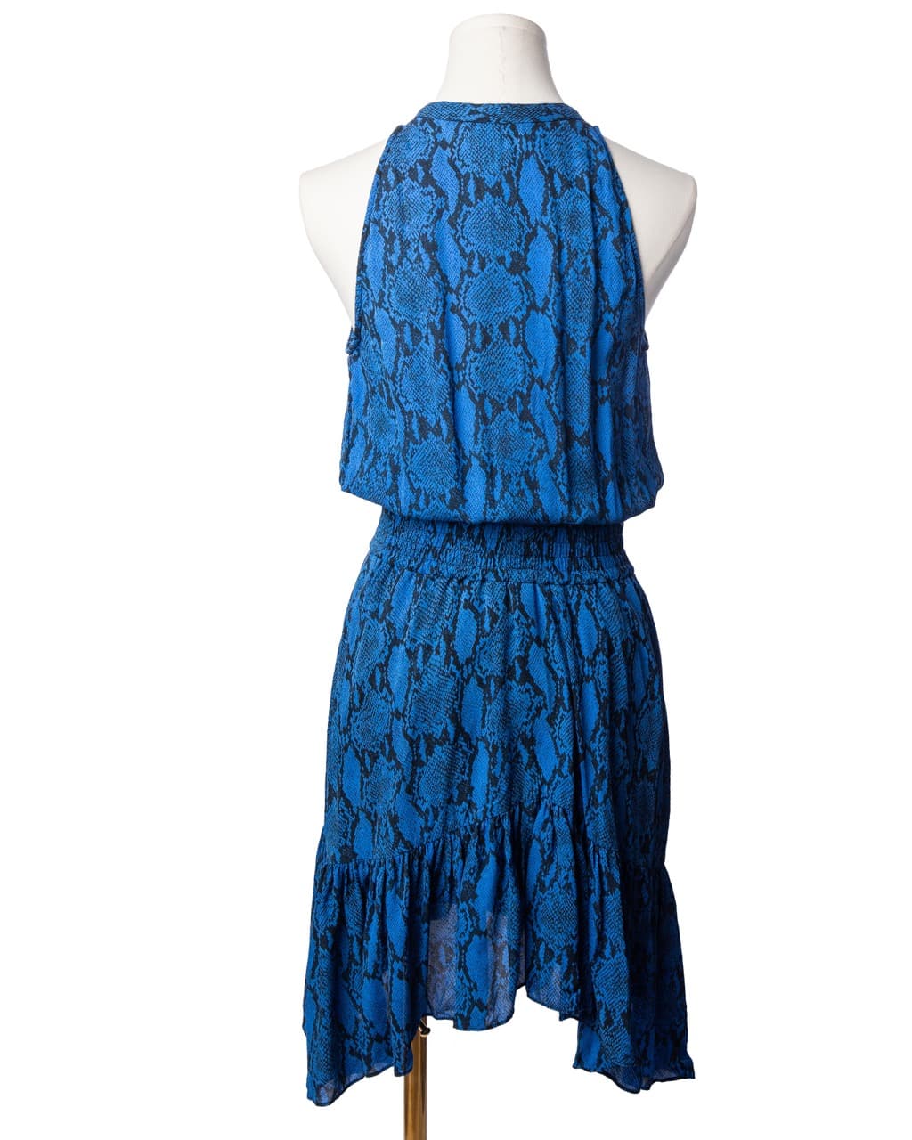 A.L.C. Blue Snakeskin Silk Smocked Waist Dress