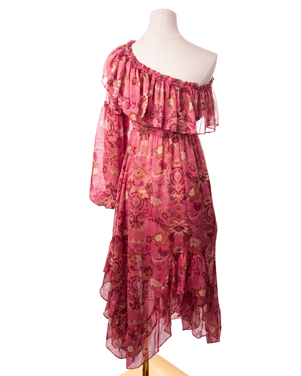 MISA Los Angeles Rumi Pink Floral One-Shoulder Ruffle Maxi Dress