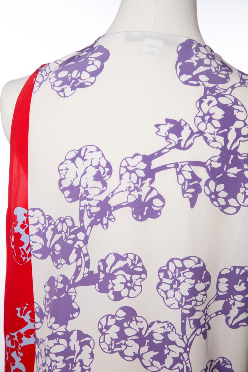 Diane von Furstenberg Silk Floral Draped Sleeveless Blouse