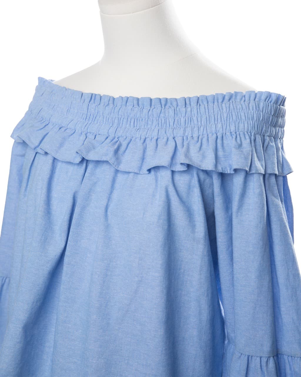 MISA Los Angeles Alma Off-the-Shoulder Ruffle Top in Denim Blue