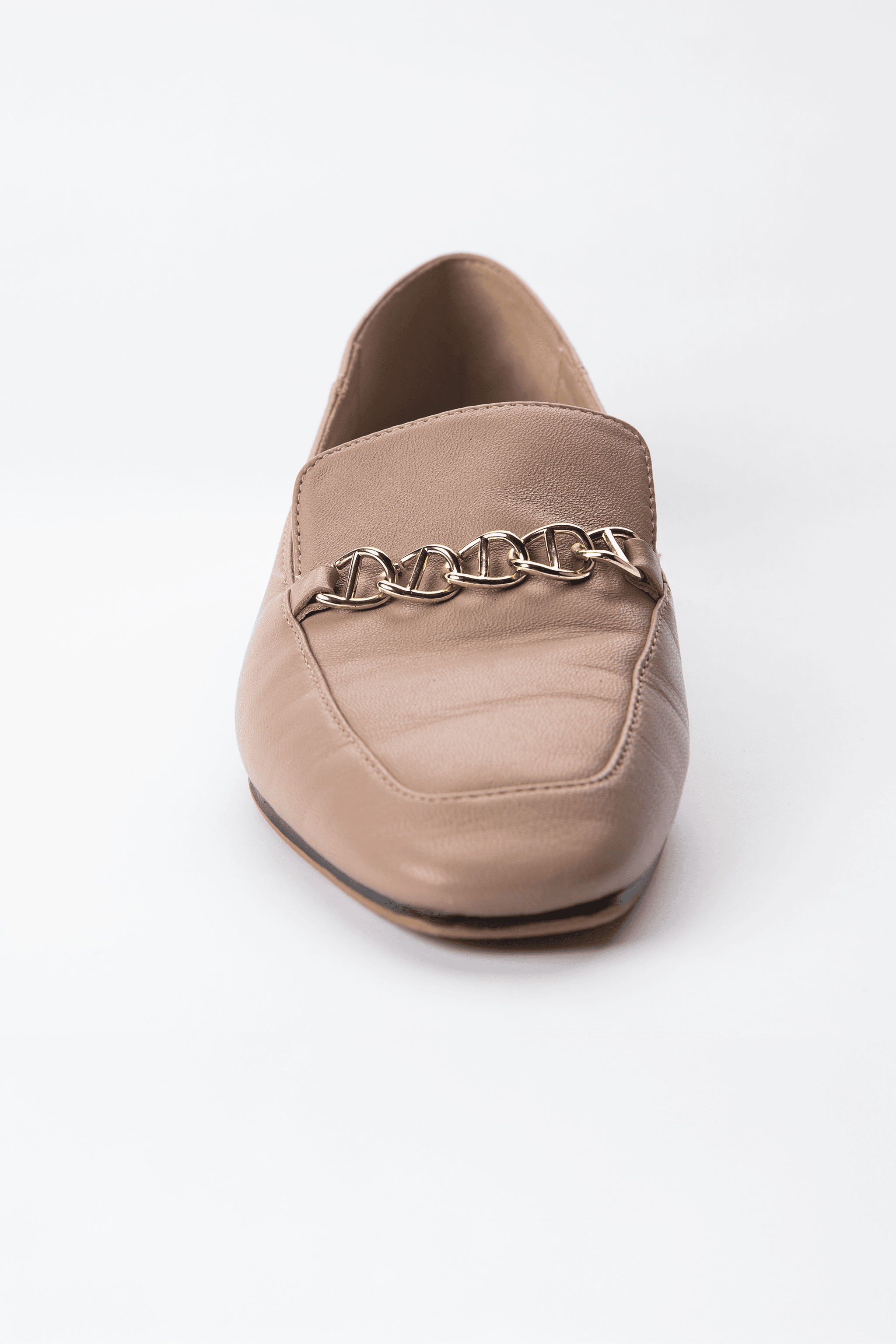 Massimo Dutti Blush Taupe Leather Chain Loafers