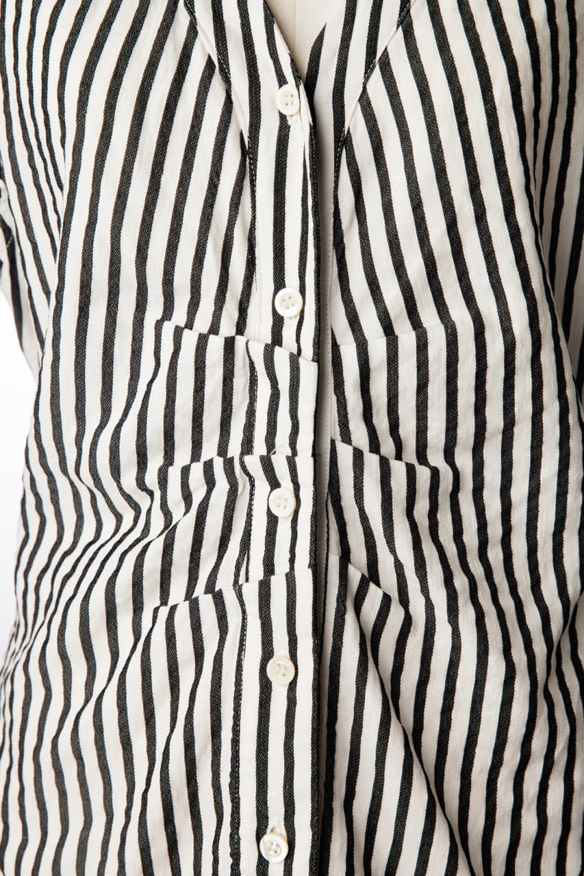 FRAME Striped Button-Front Linen Blend Blouse
