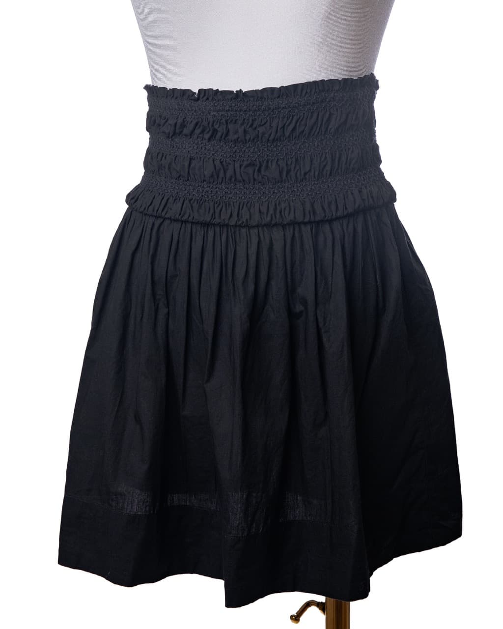 Anthropologie Black Smocked-Waist Cotton Mini Skirt