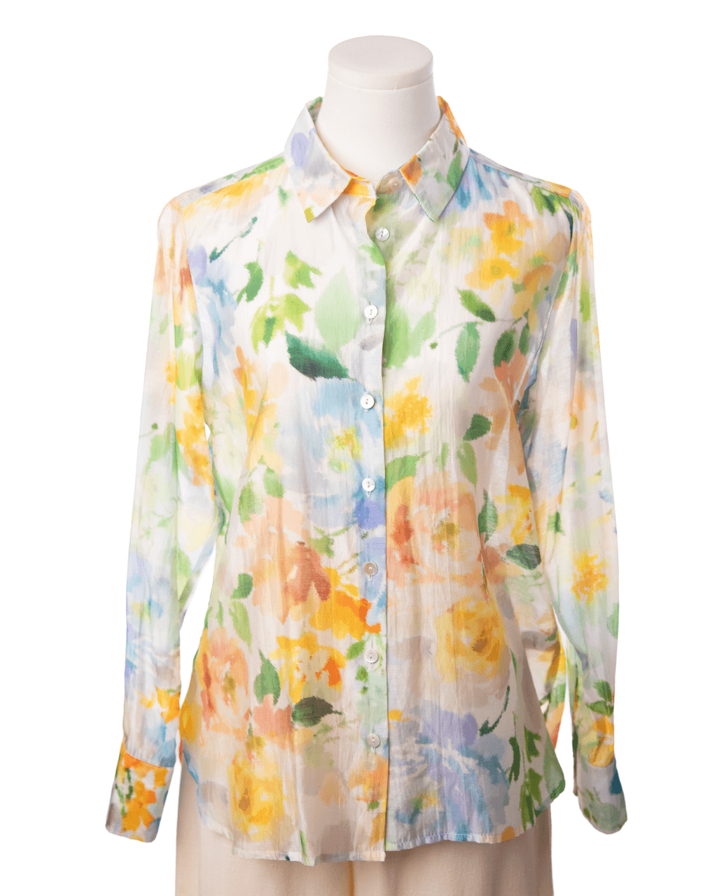 Bailey/44 Watercolor Floral Semi-Sheer Button-Down Blouse