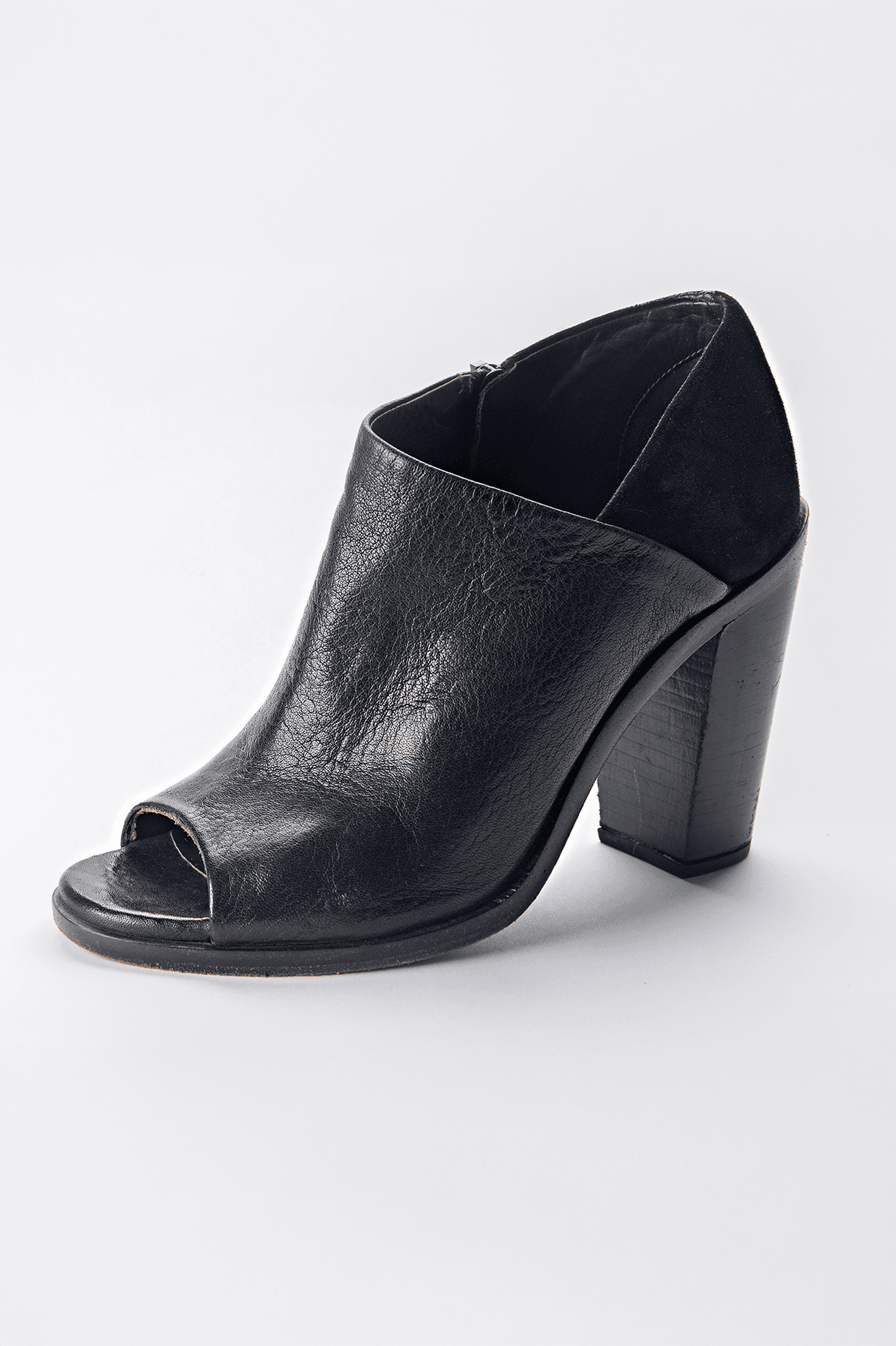 Black Leather Peep Toe Ankle Booties