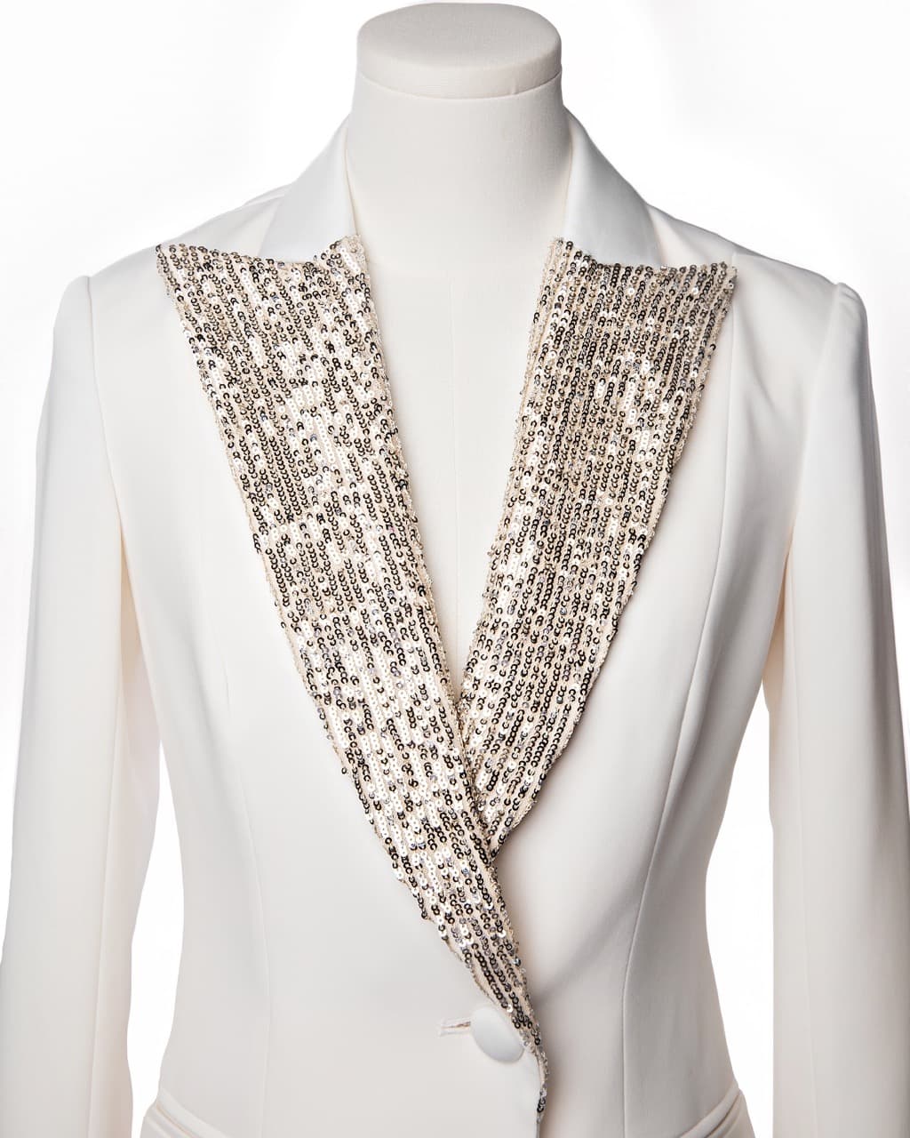 Jay Godfrey Ivory Sequin Shawl Collar Blazer Dress
