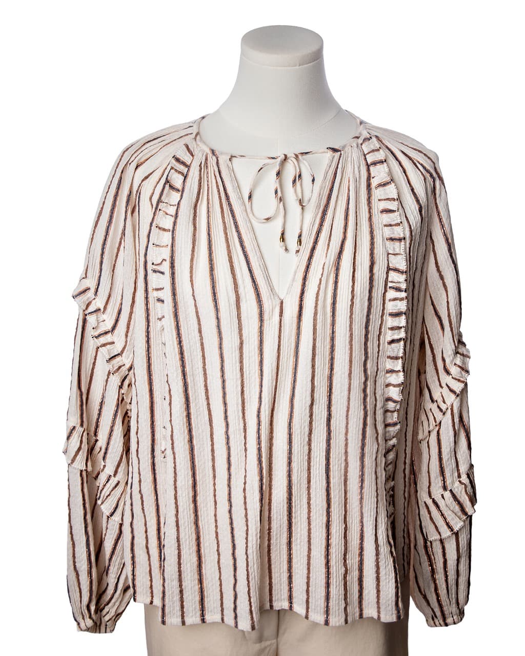 Ulla Johnson Liana Metallic Stripe Ruffle Balloon Sleeve Blouse