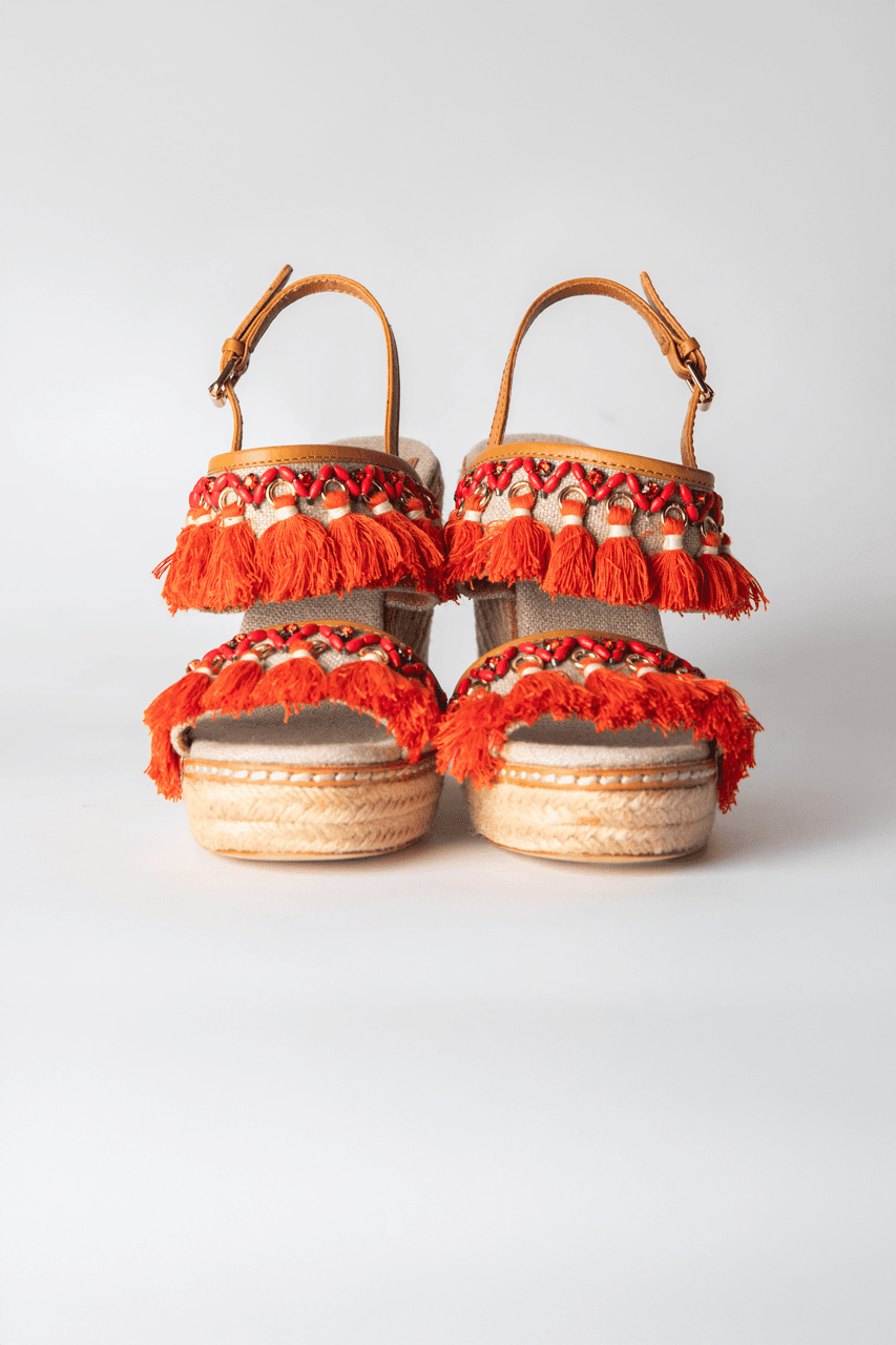 Tory Burch Niyah Embellished Tassel Espadrille Wedges