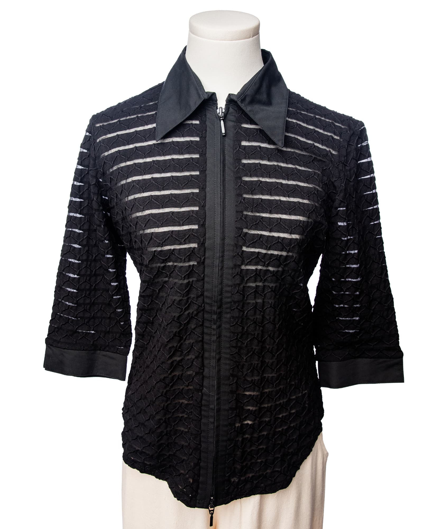 Rayure Paris Noir Semi-Sheer Textured Zip Top