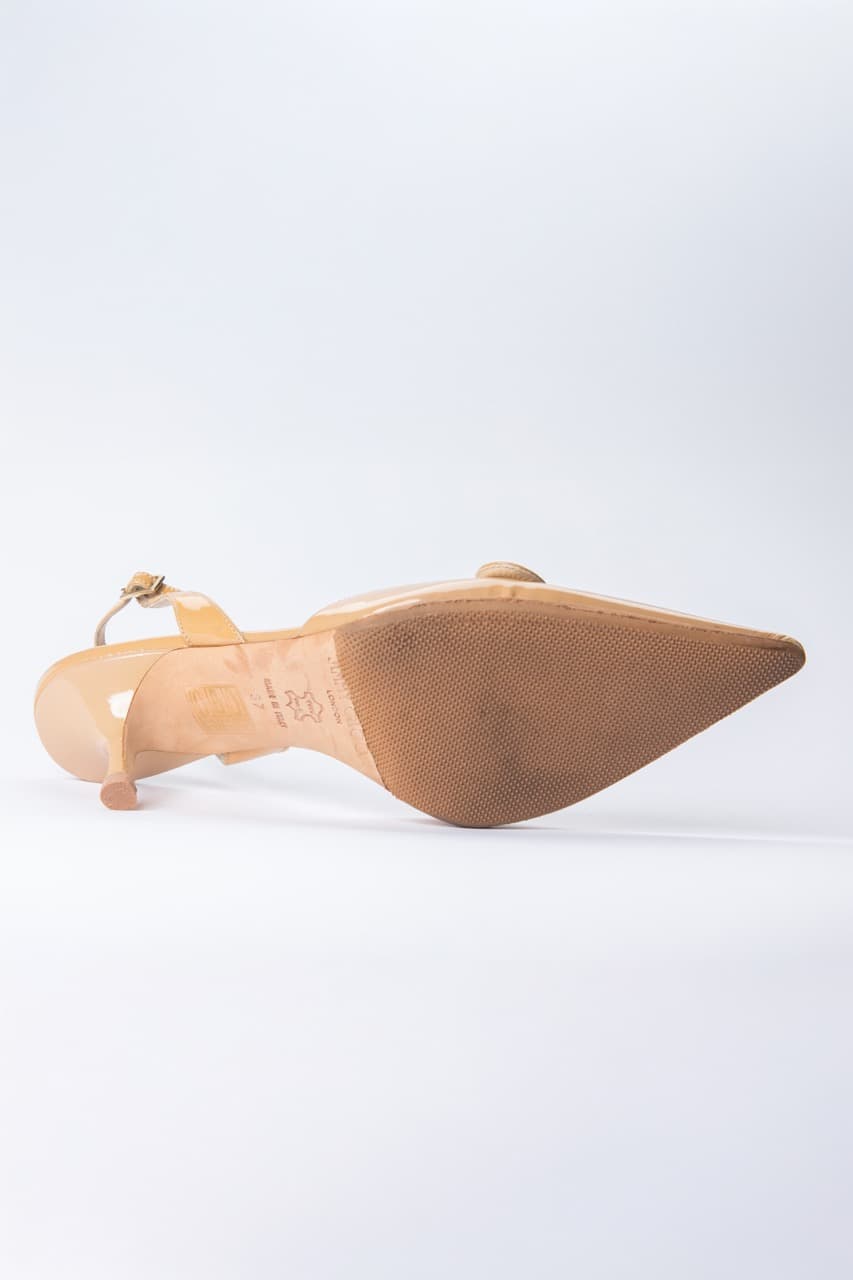 Jimmy Choo Nude Patent Leather Slingback Kitten Heels