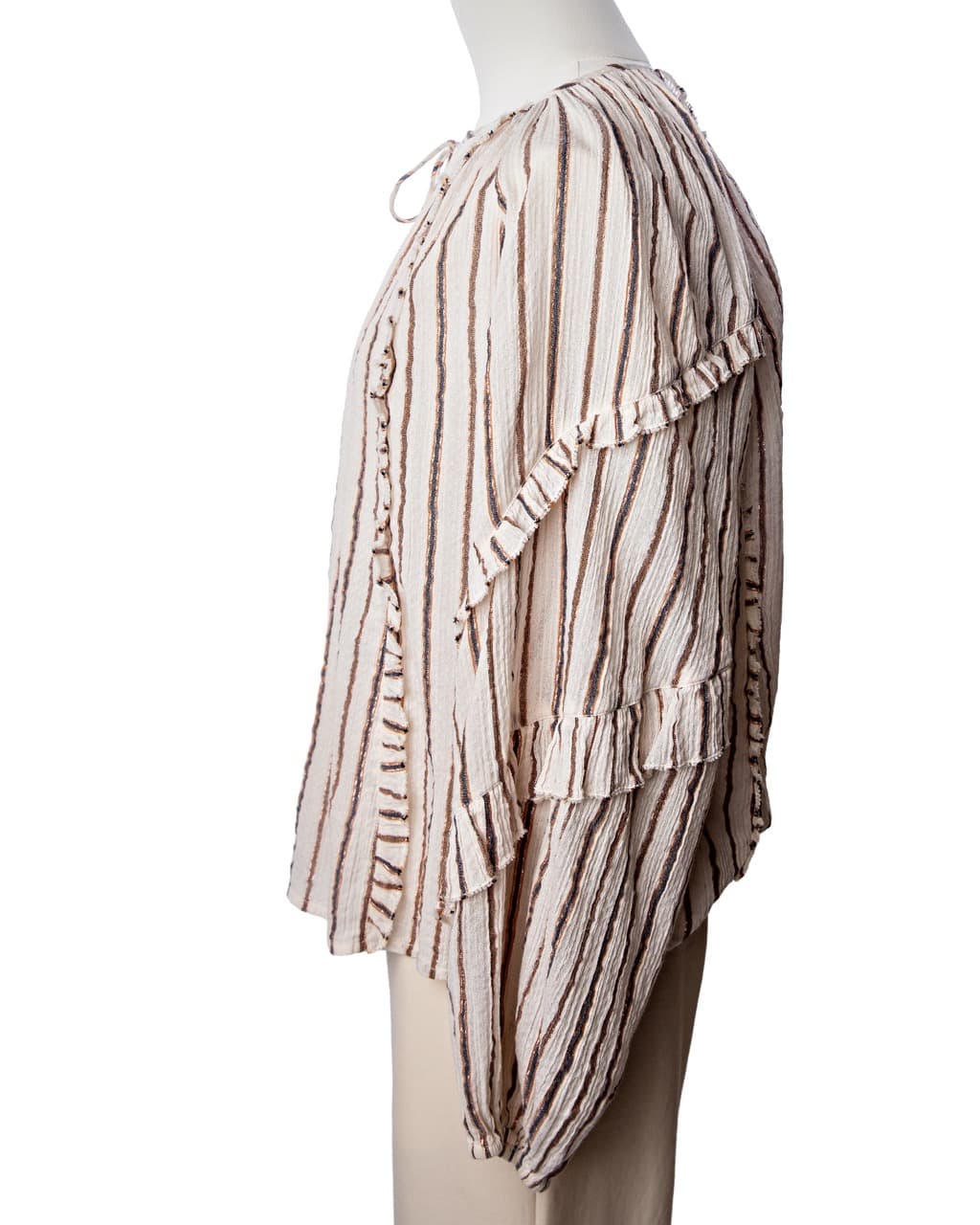 Ulla Johnson Liana Metallic Stripe Ruffle Balloon Sleeve Blouse