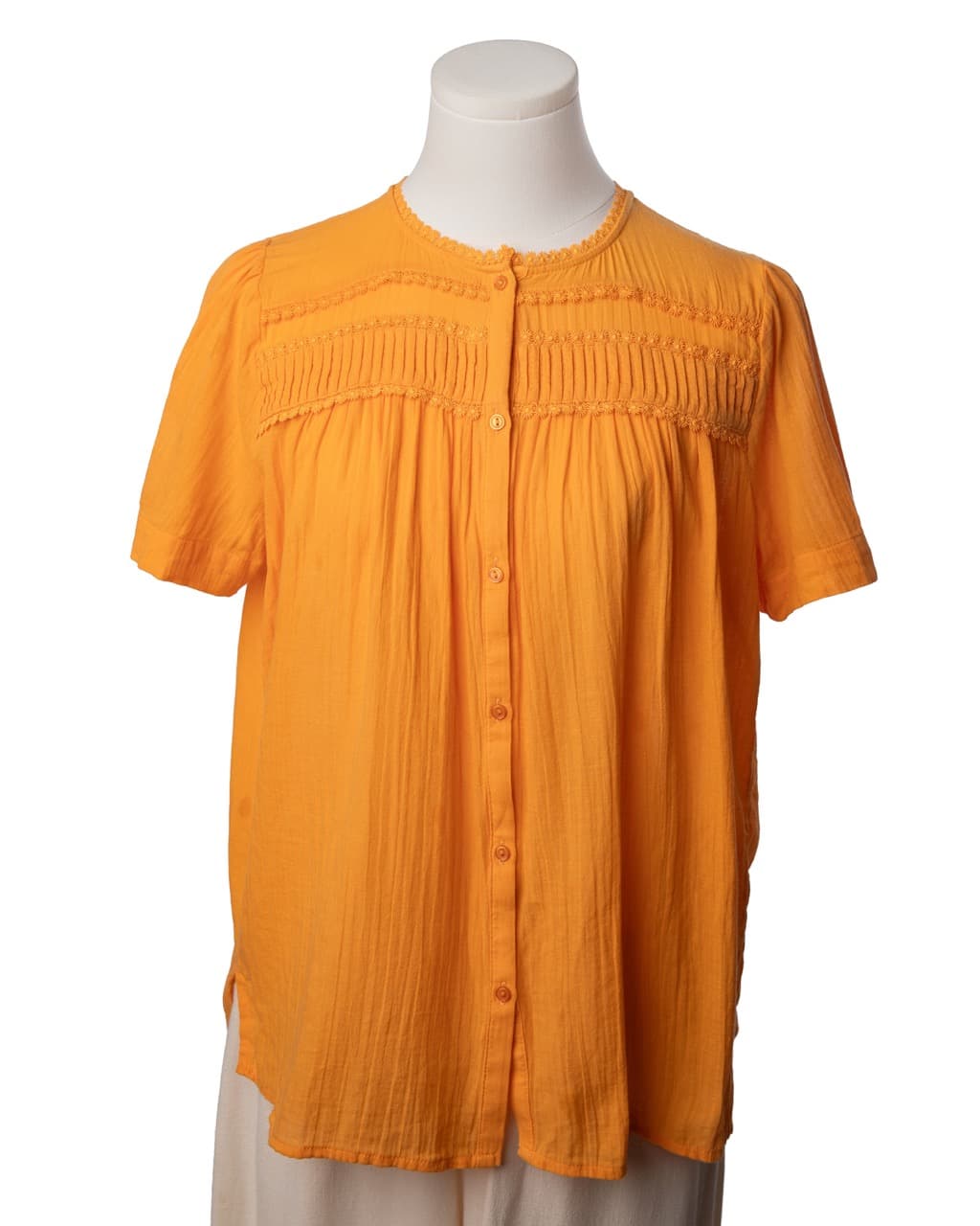 ME+EM Orange Pintuck Button Front Blouse - 100% Cotton