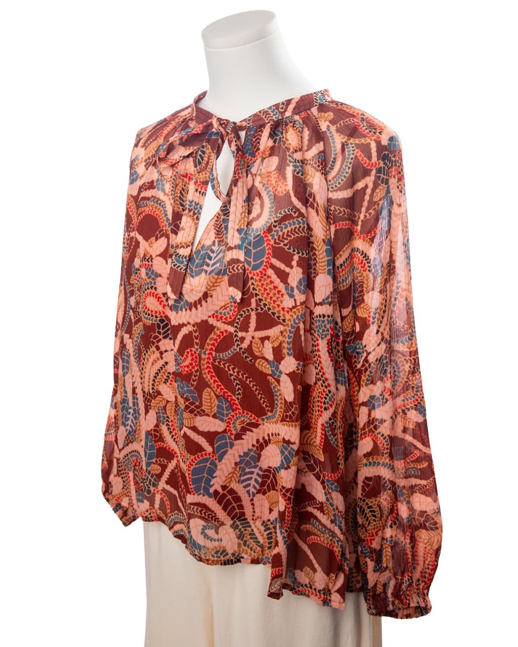 A.L.C. Delphina 100% Silk Botanical Paisley Tie-Neck Blouse