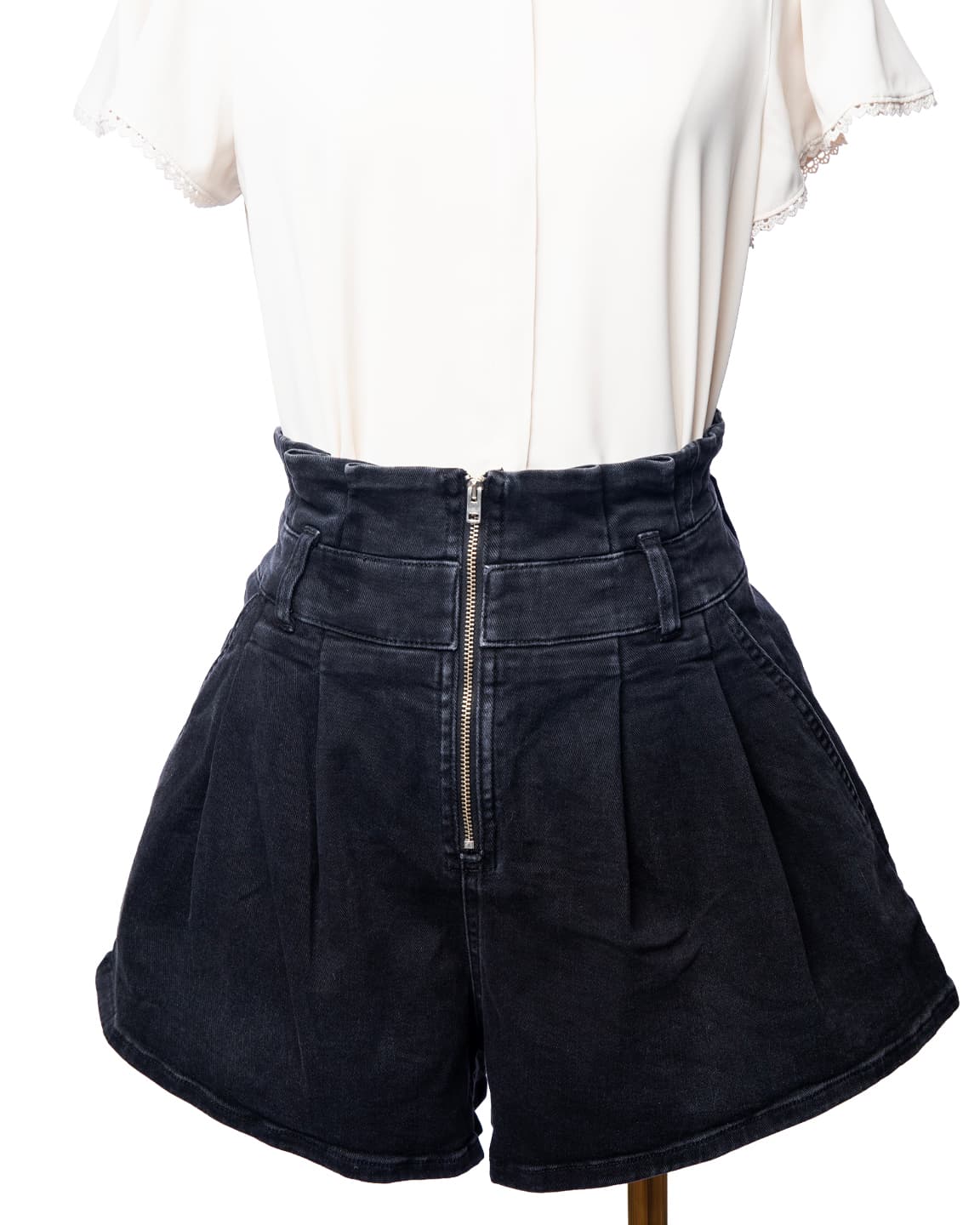 IRO Paris Tocey Zip-Detailed High-Waist Washed Black Denim Shorts