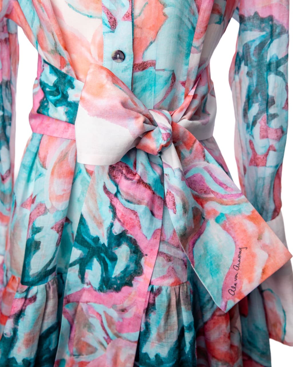 Ala von Auersperg Floral Cotton Voile Shirt Dress with Detachable Belt