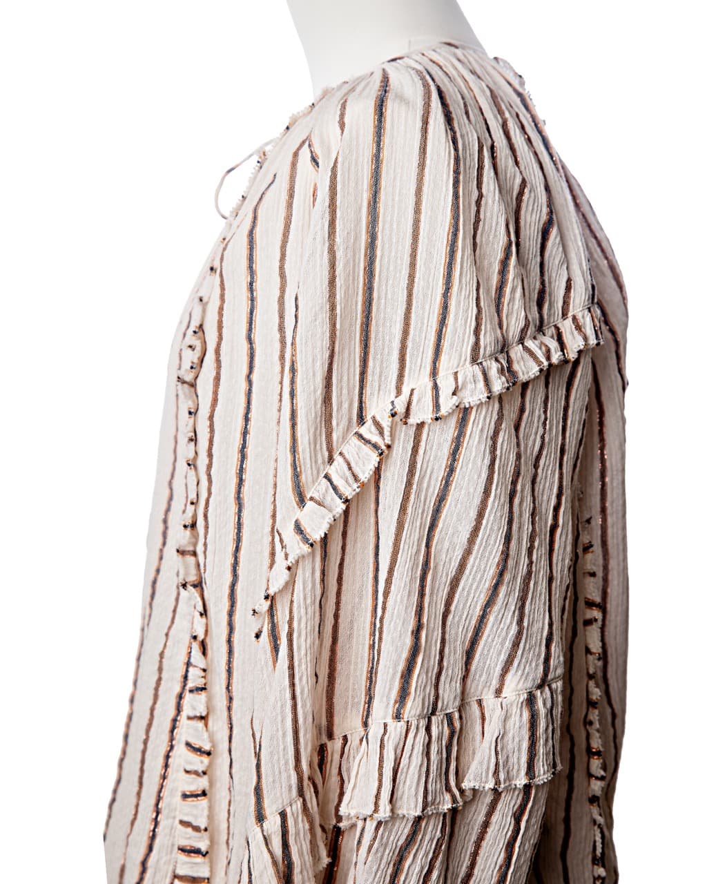 Ulla Johnson Liana Metallic Stripe Ruffle Balloon Sleeve Blouse