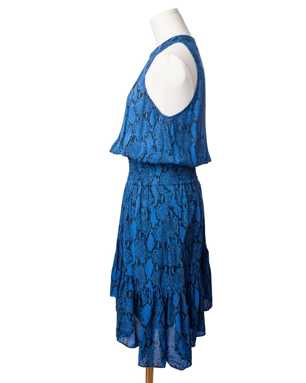 A.L.C. Blue Snakeskin Silk Smocked Waist Dress