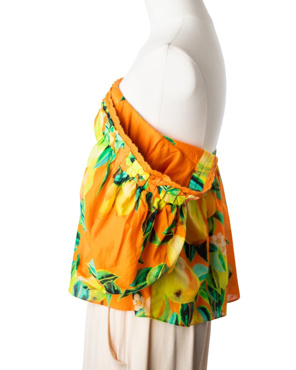 Farm Rio Pear Print Off-Shoulder Cotton Top