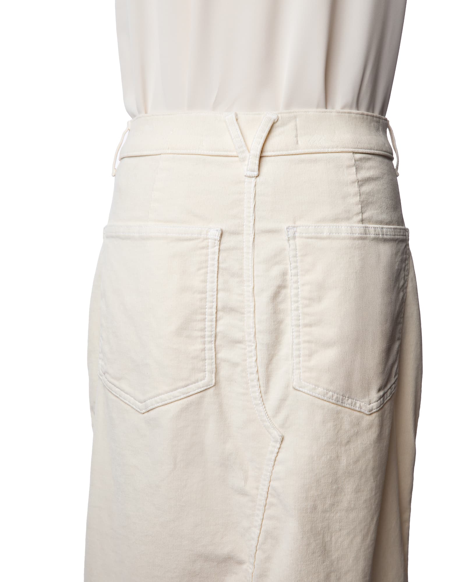 Veronica Beard Ivory Corduroy Front-Slit Pencil Skirt