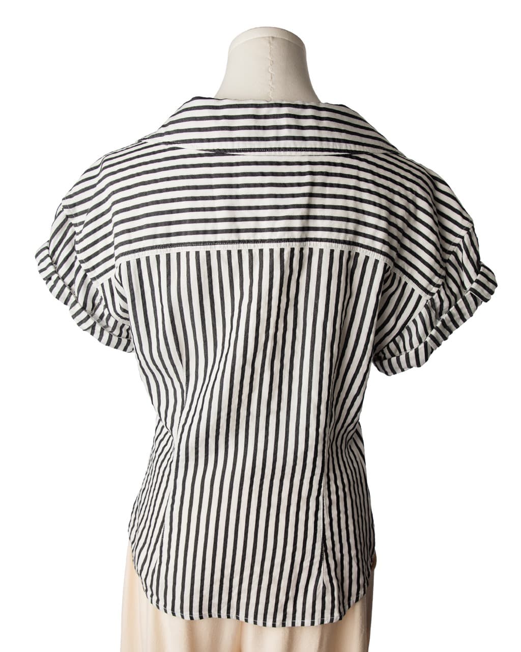 FRAME Striped Button-Front Linen Blend Blouse