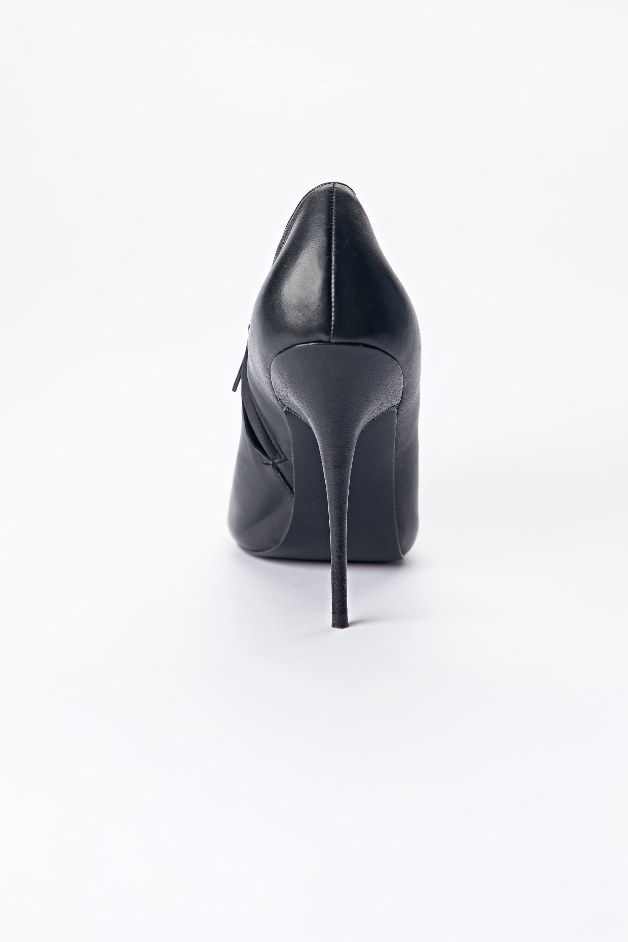 Elizabeth and James Black Leather Ruffle Peep-Toe Booties