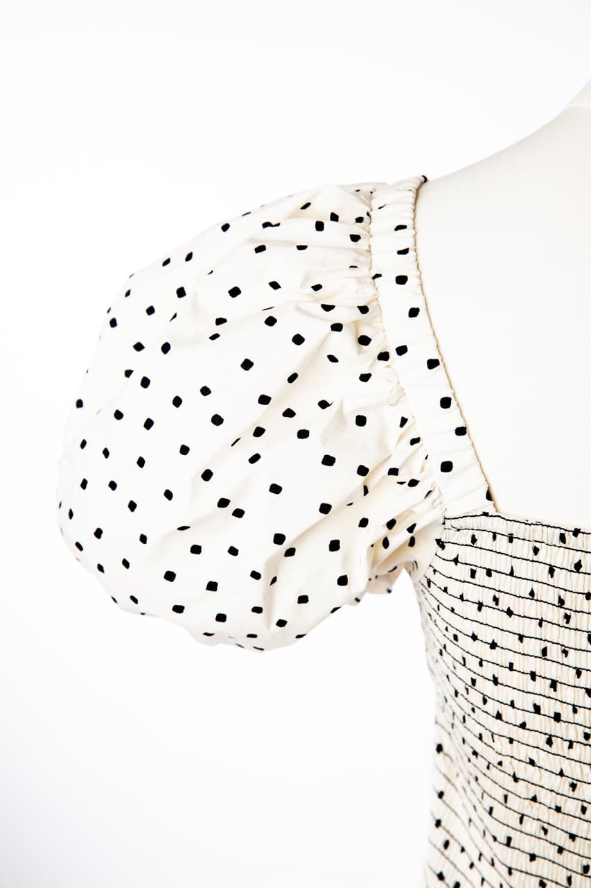 Tanya Taylor Eden Polka Dot Puff-Sleeve Smocked Mini Dress