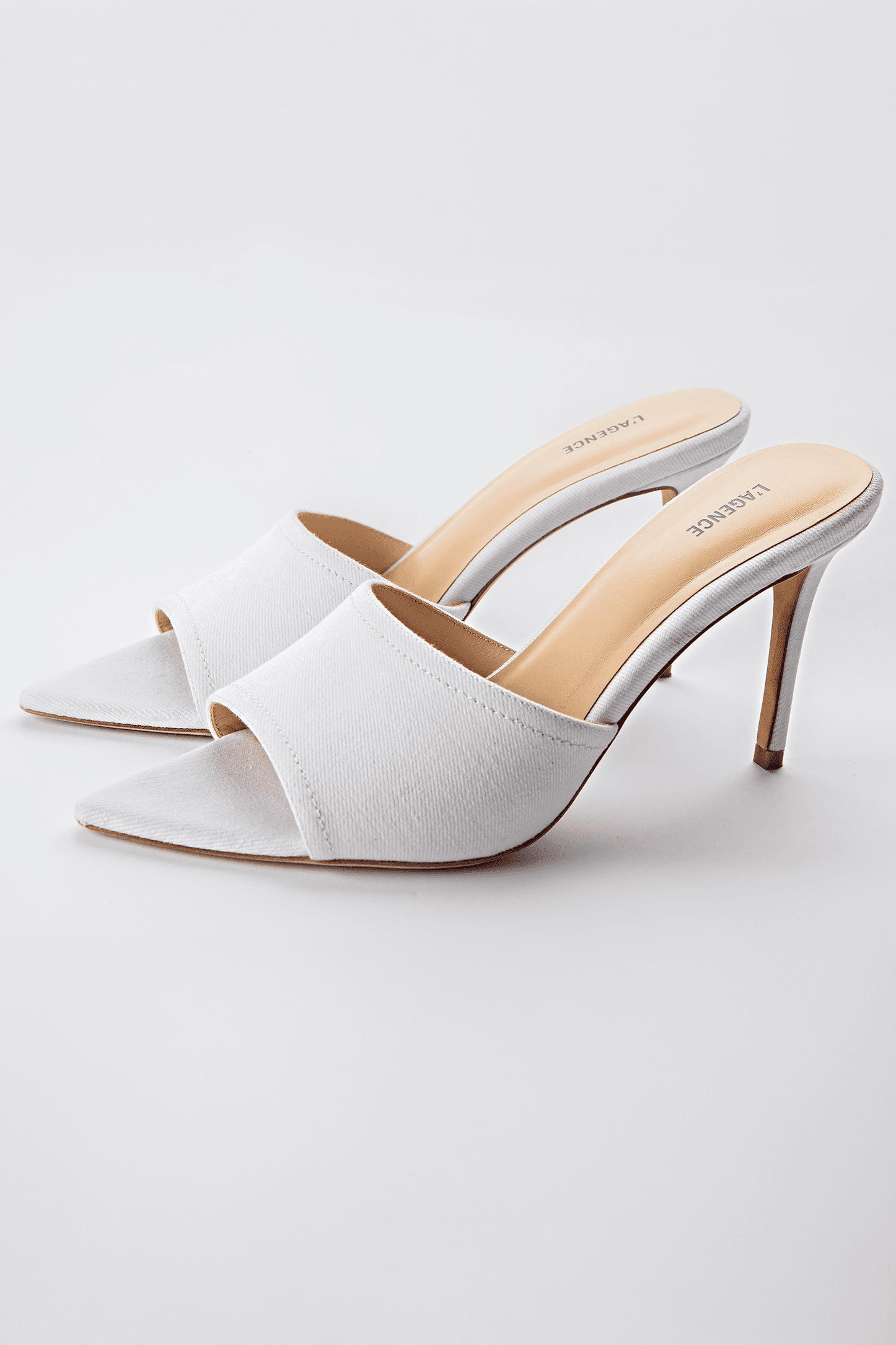 Ivory Satin Pointed Toe Mule Heels