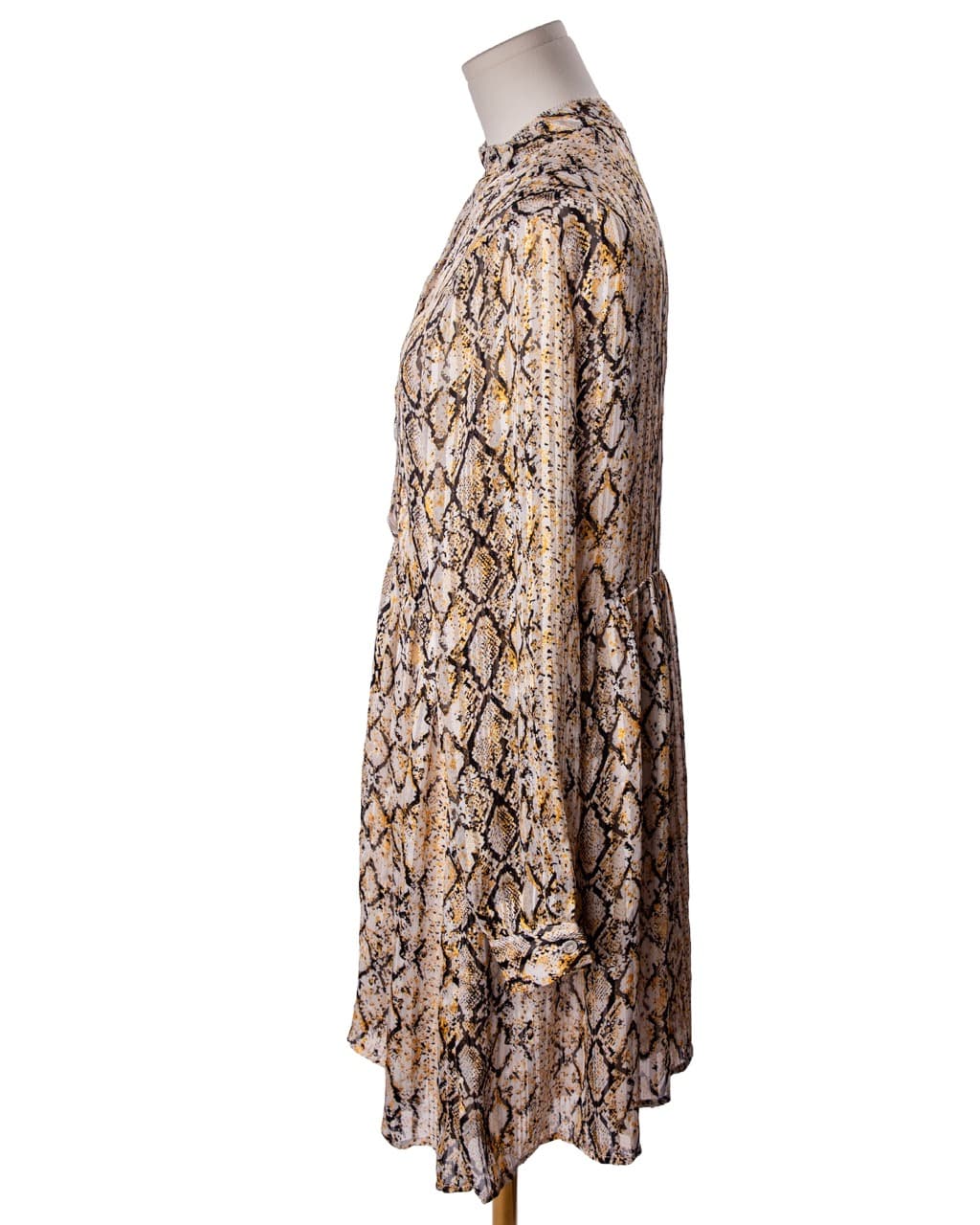 FRNCH Paris Metallic Snake Print Long Sleeve Tiered Mini Dress