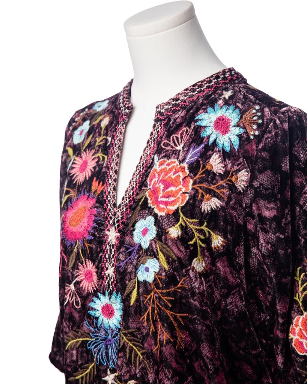 Johnny Was Plum Velvet Embroidered Floral Blouse