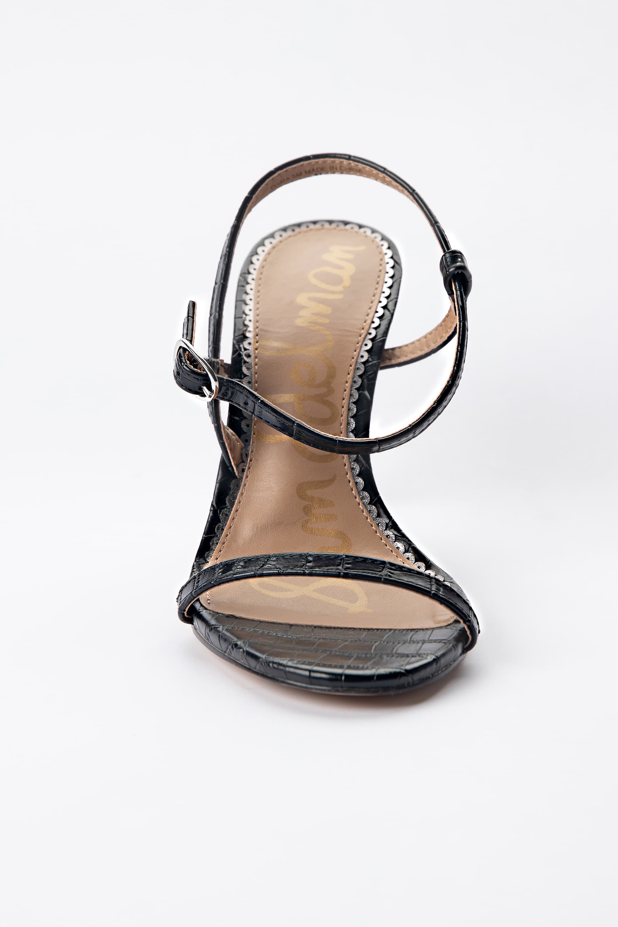 Sam Edelman Black Croc-Embossed Strappy Heels