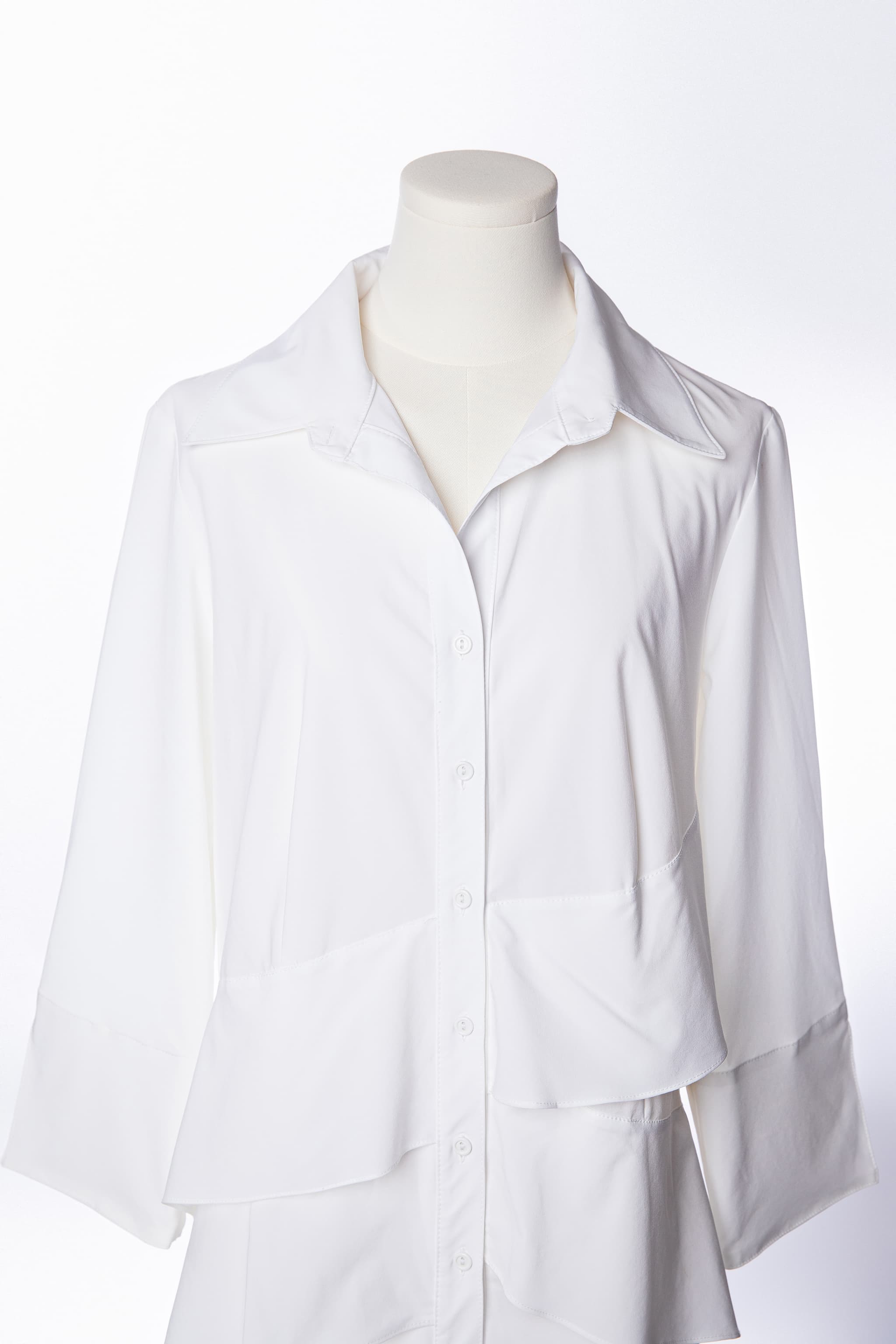 Joseph Ribkoff White Tiered Ruffle Button-Front Shirt Tunic Dress