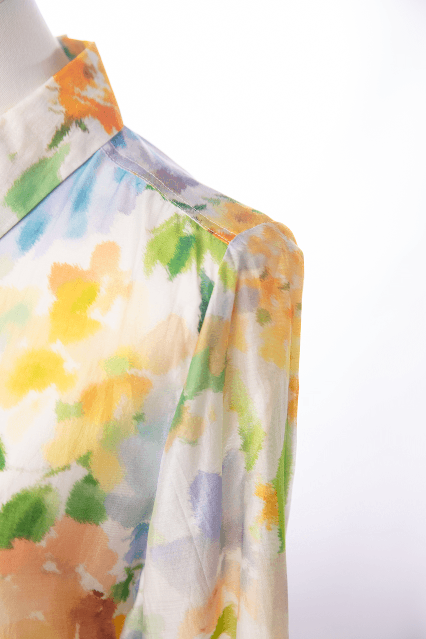 Bailey/44 Watercolor Floral Semi-Sheer Button-Down Blouse