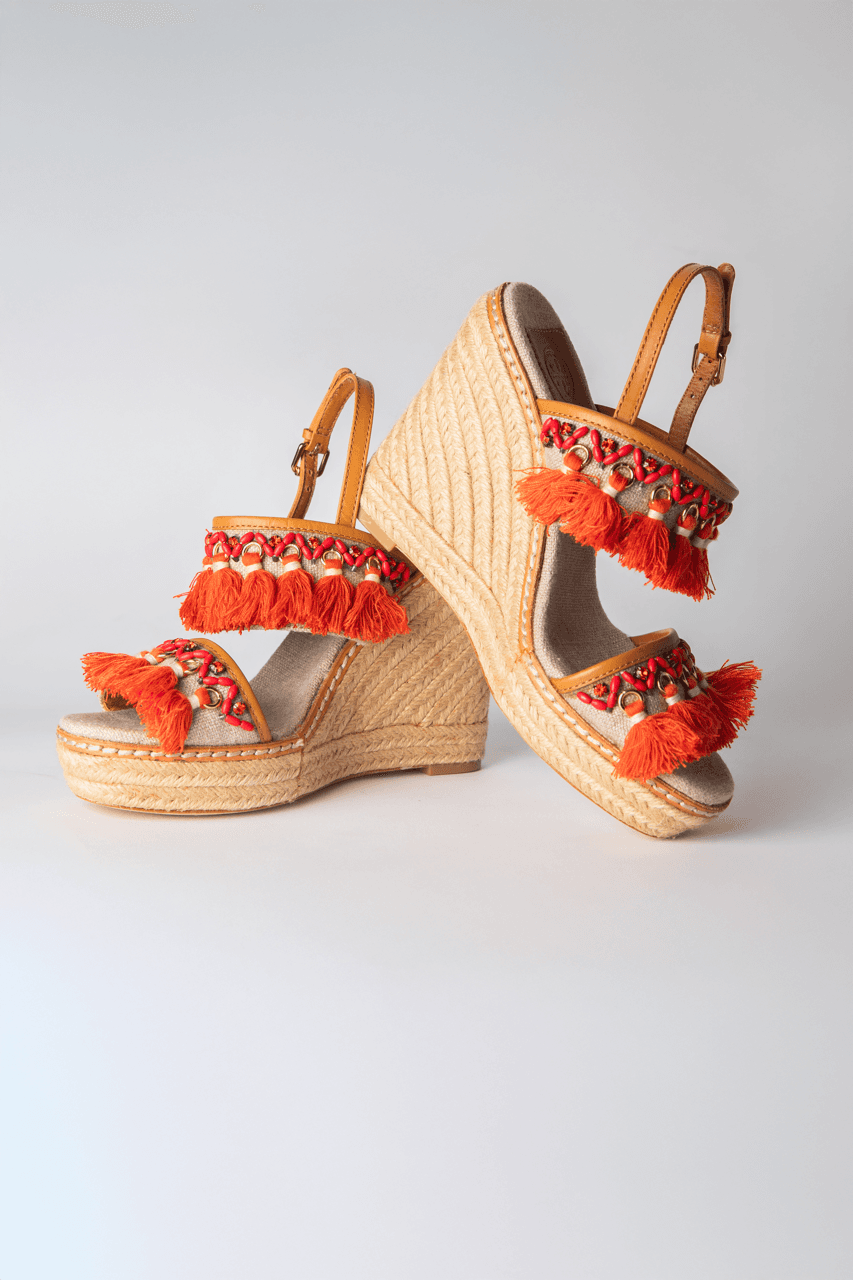Tory Burch Niyah Embellished Tassel Espadrille Wedges