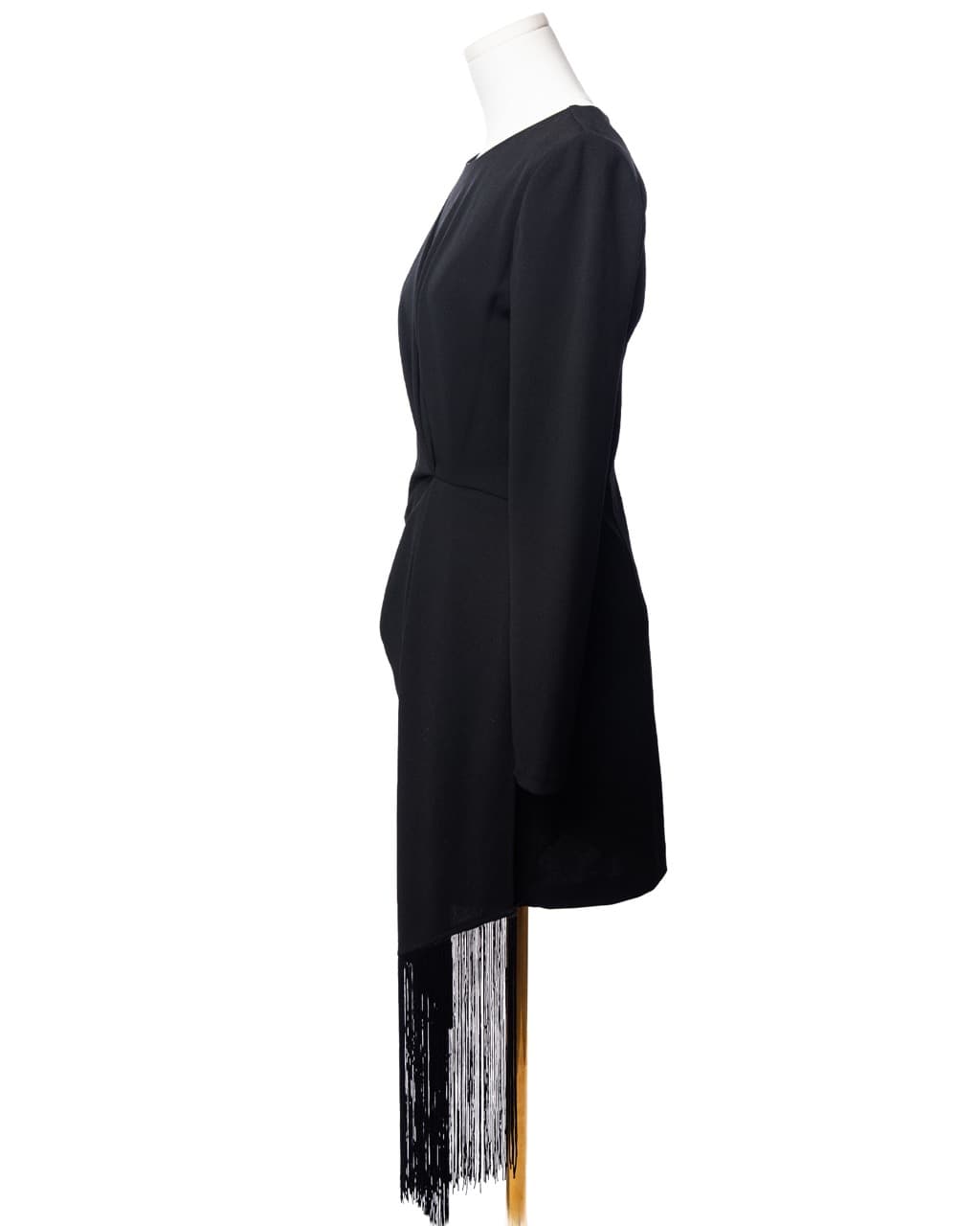 Belle Badgley Mischka Harley Black Crepe Fringe Long Sleeve Bodycon Mini Dress