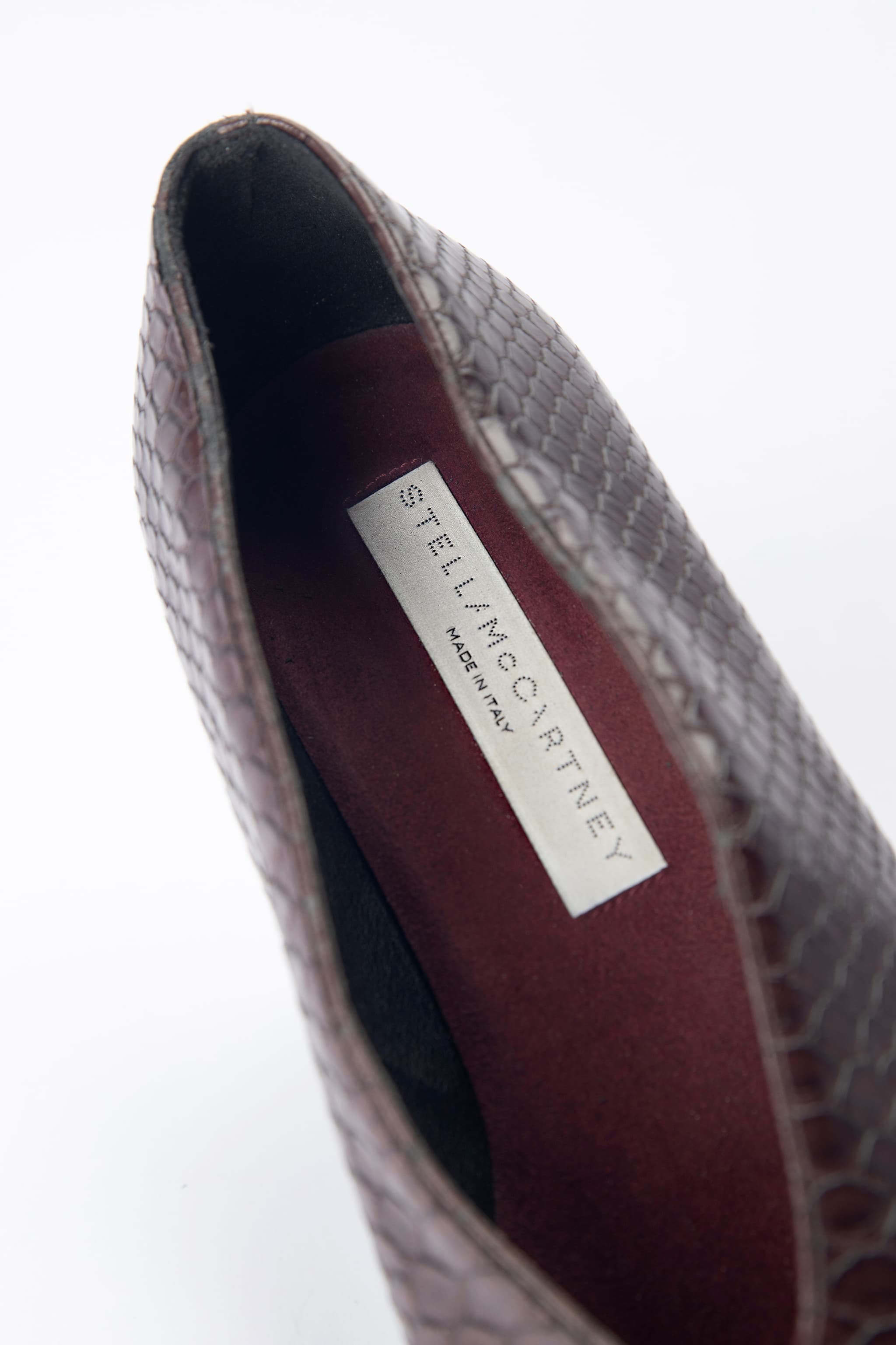 Stella McCartney Burgundy Snake-Effect Platform Wedge Loafers